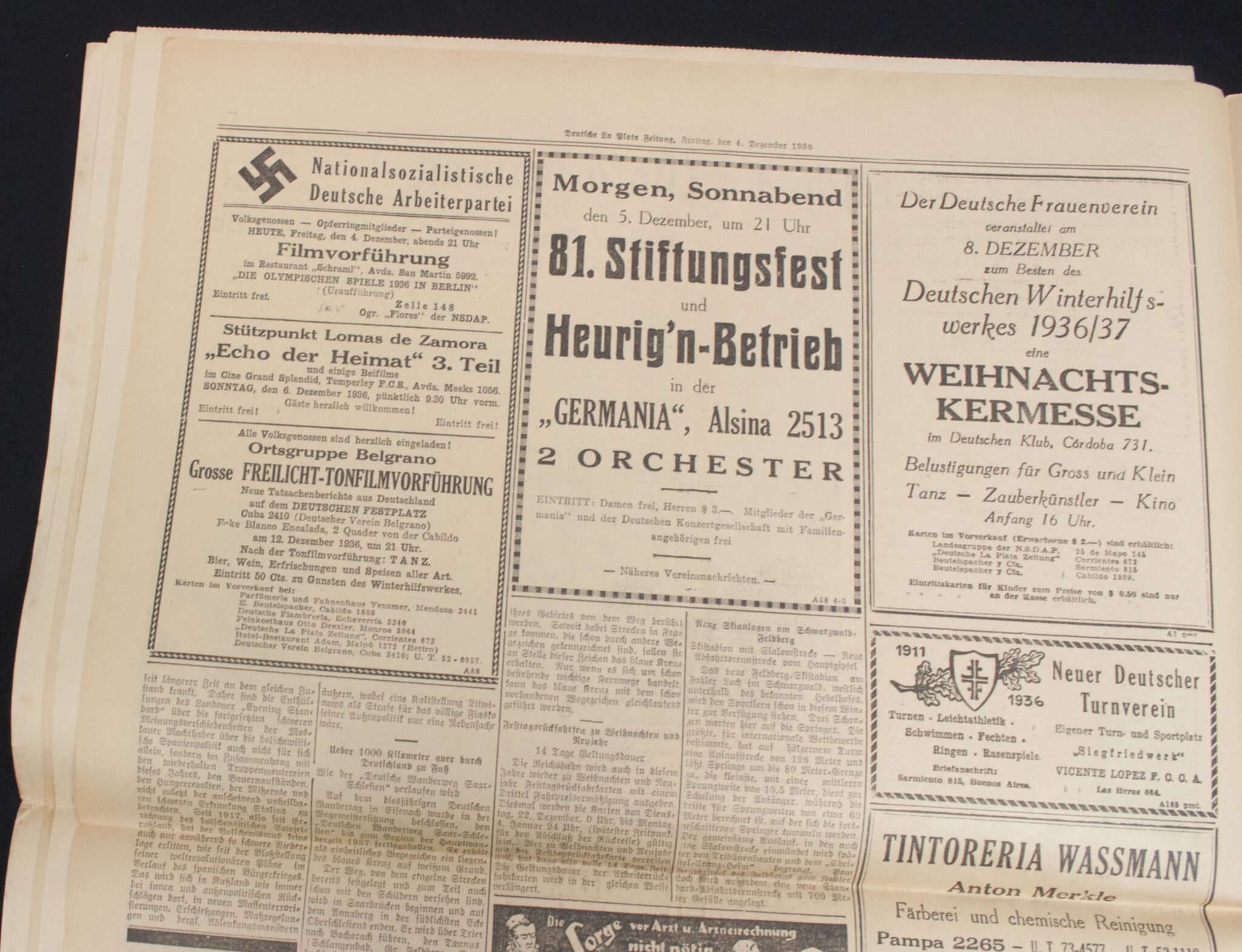 (Newspaper) Argentina – Deutsche La Plate Zeitung 4 Dezember 1936 – VERY RARE — image 14