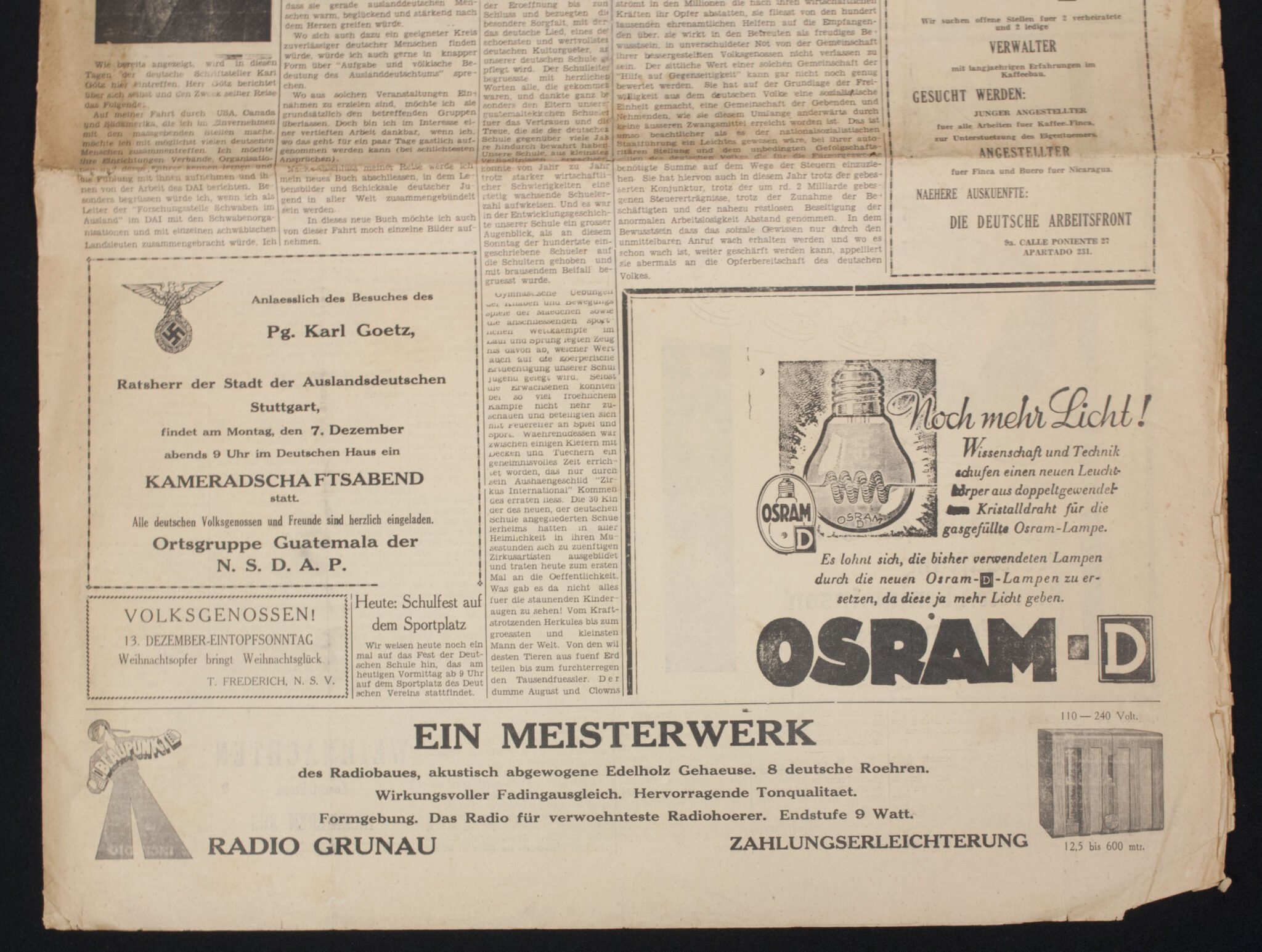 (Newspaper) Deutsche Zeitung für Guatemala und Das übrige Mittelamerika – 6 Dez. 1936 – Very rare — image 5