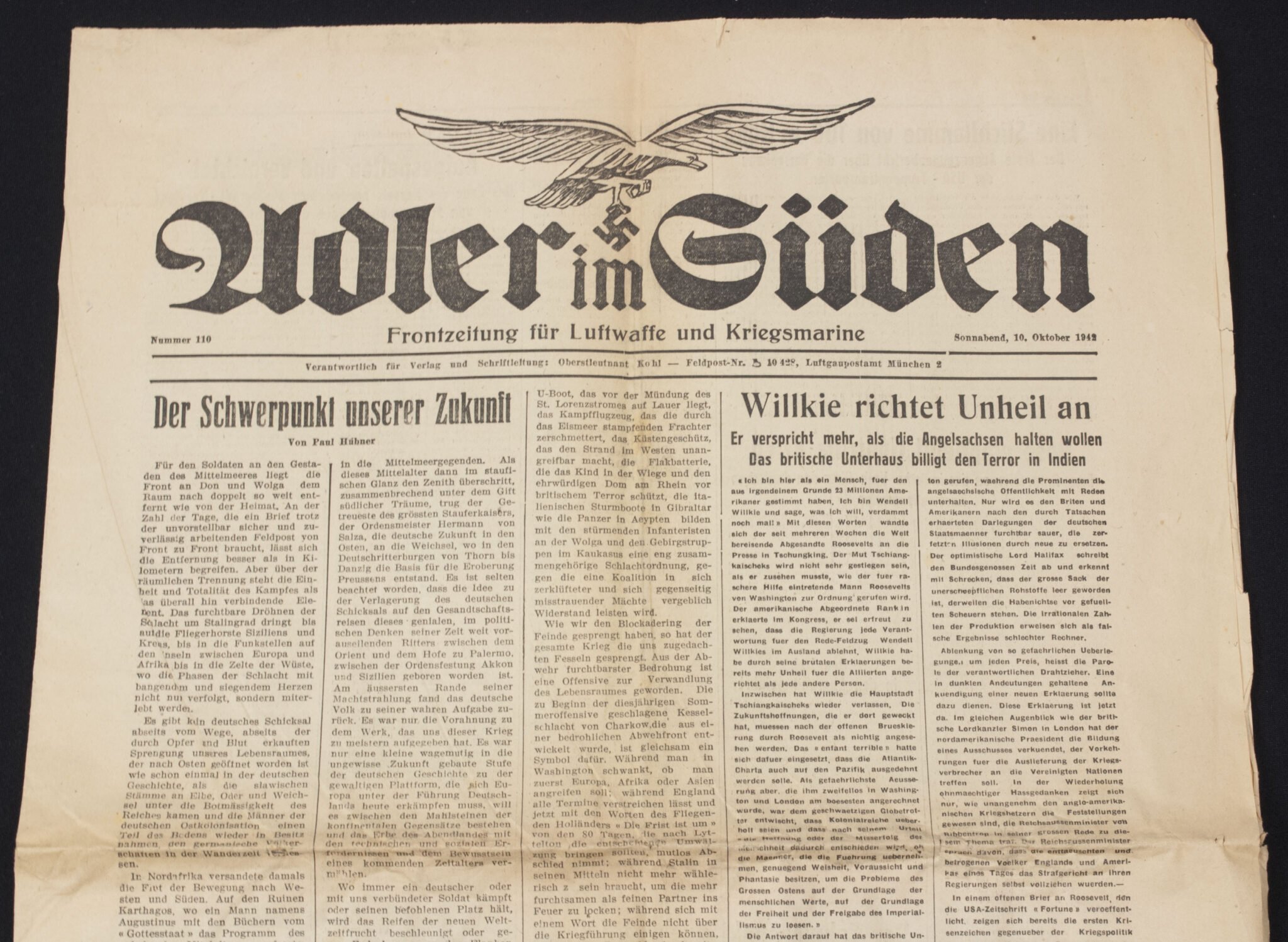 (Newspaper) Adler im Süden – Frontzeitung für Luftwaffe und Kriegsmarine 1942 — image 2