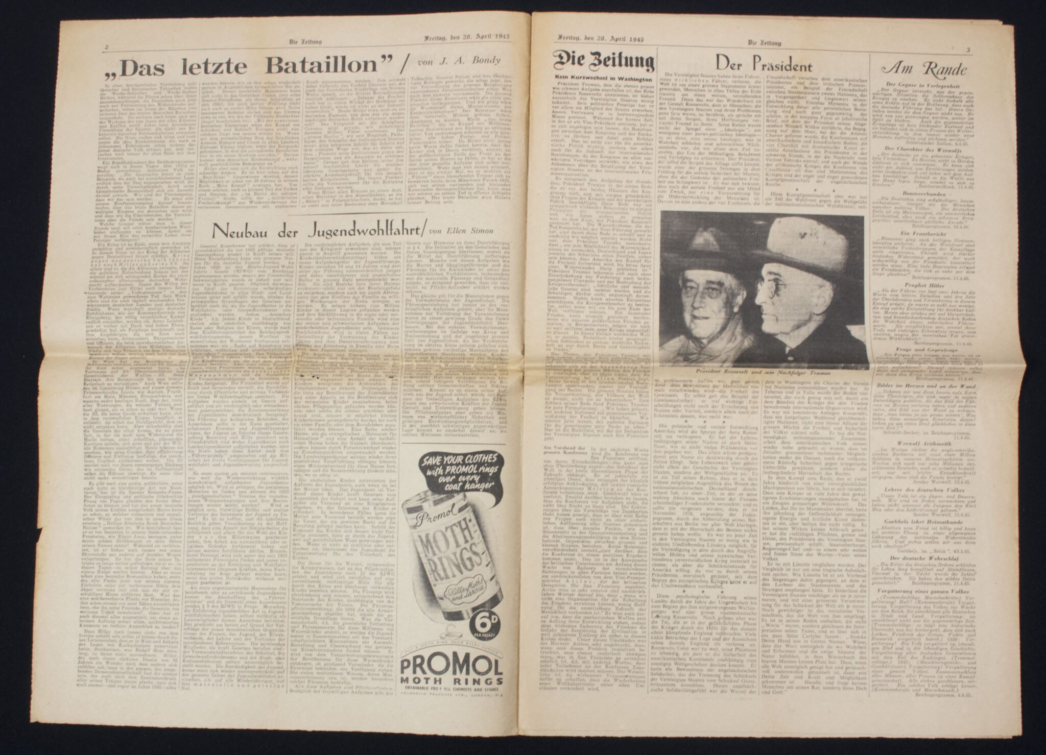 (Newspaper) Die Zeitung Londoner Deutsches Wochenblatt 20 April 1945 — image 4