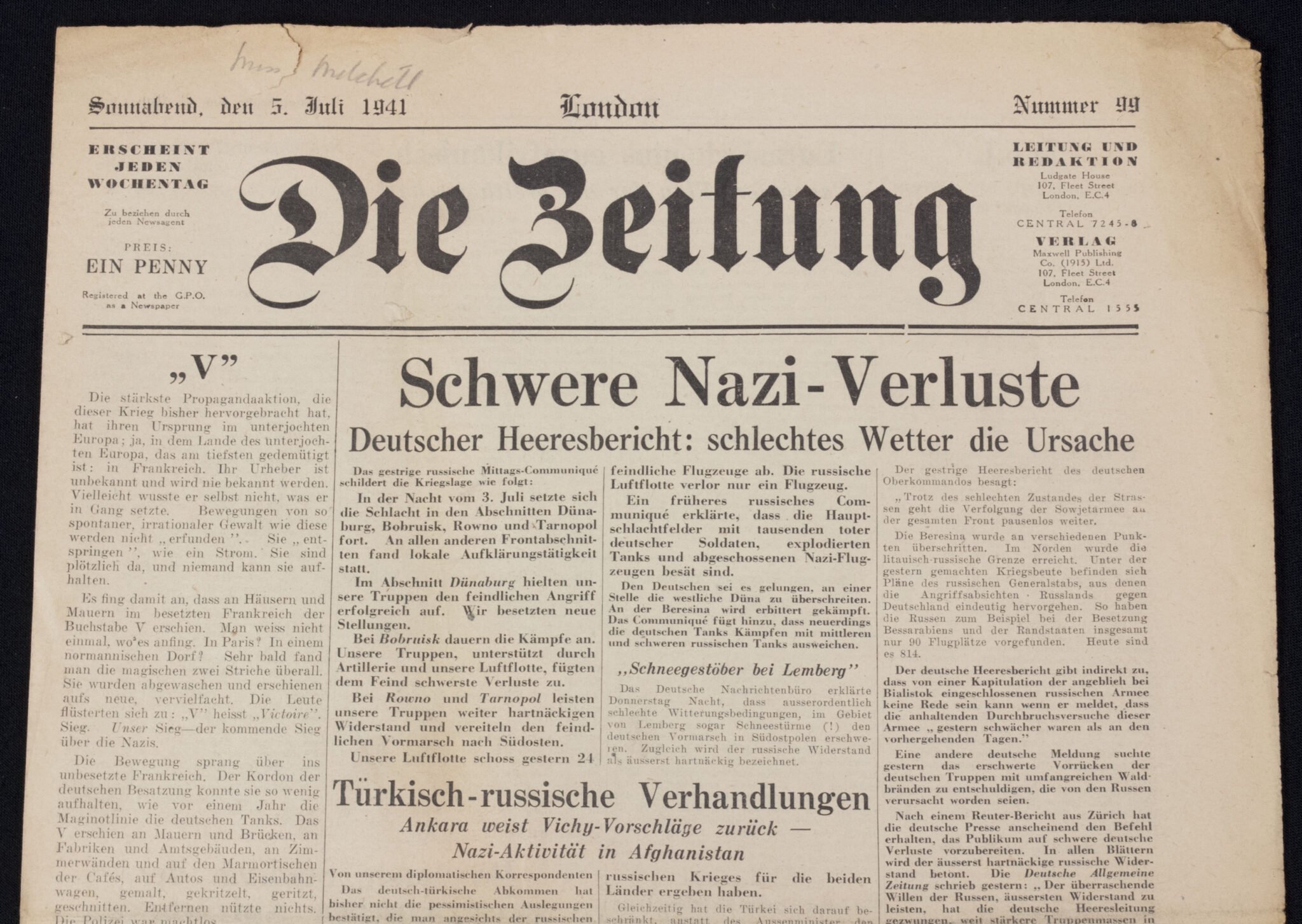 (Newspaper) Die Zeitung Londoner Deutsches Wochenblatt 5. Juli 1941 — image 2