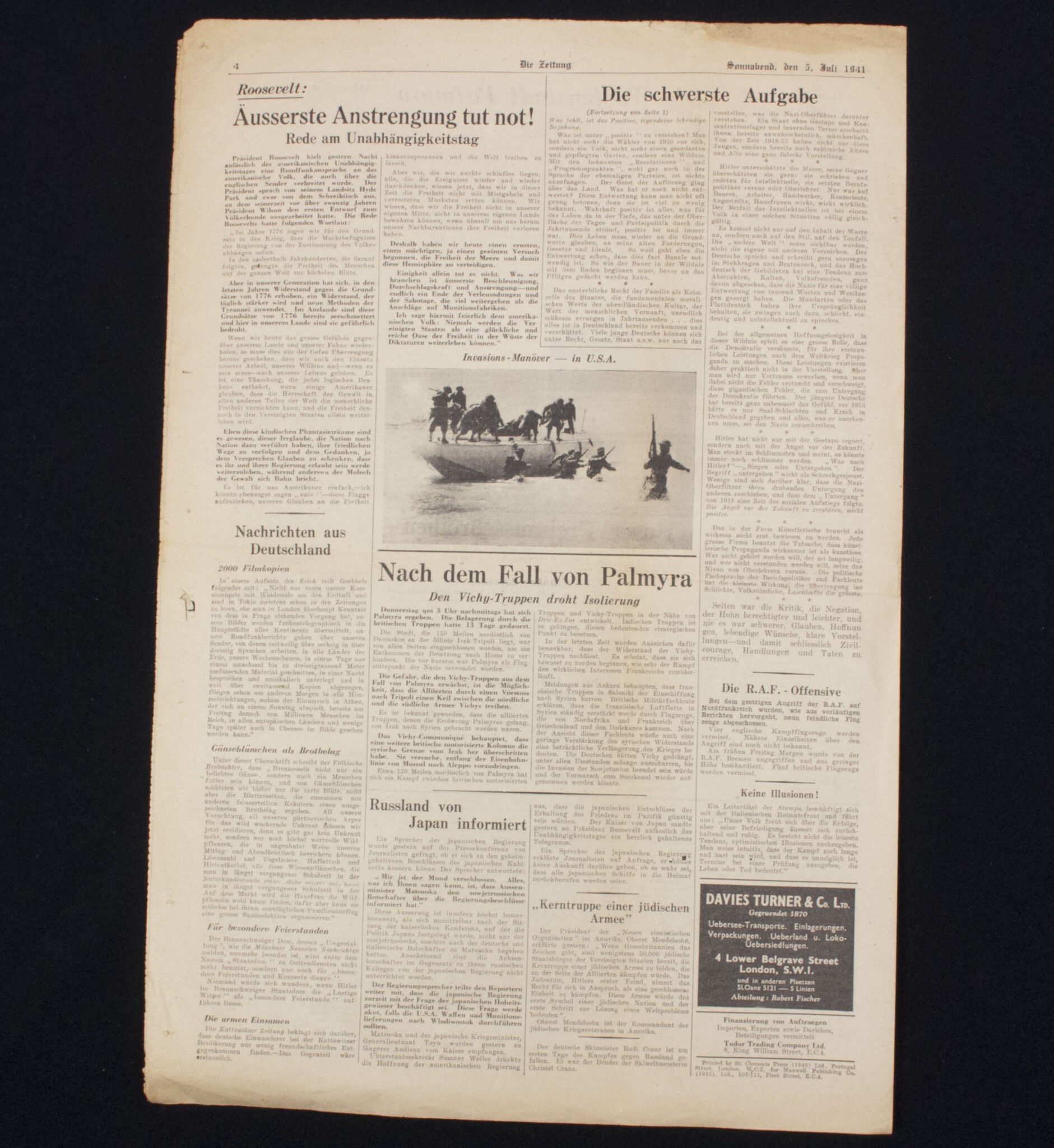 (Newspaper) Die Zeitung Londoner Deutsches Wochenblatt 5. Juli 1941 — image 9