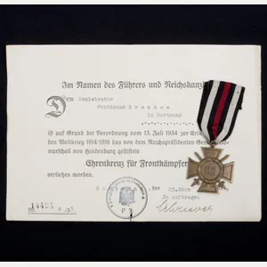 Ehrenkreuz für Frontkämpfer + citation (Dortmund)