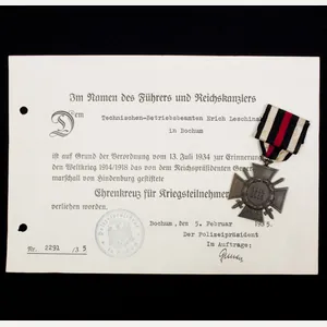 Ehrenkreuz für Frontkämpfer + citation (Bochum)