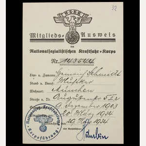 NSKK Mitgliedsausweis (1934)