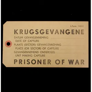 Krijgsgevangene / Prisoner of War paper tag (L. Form. 14241)