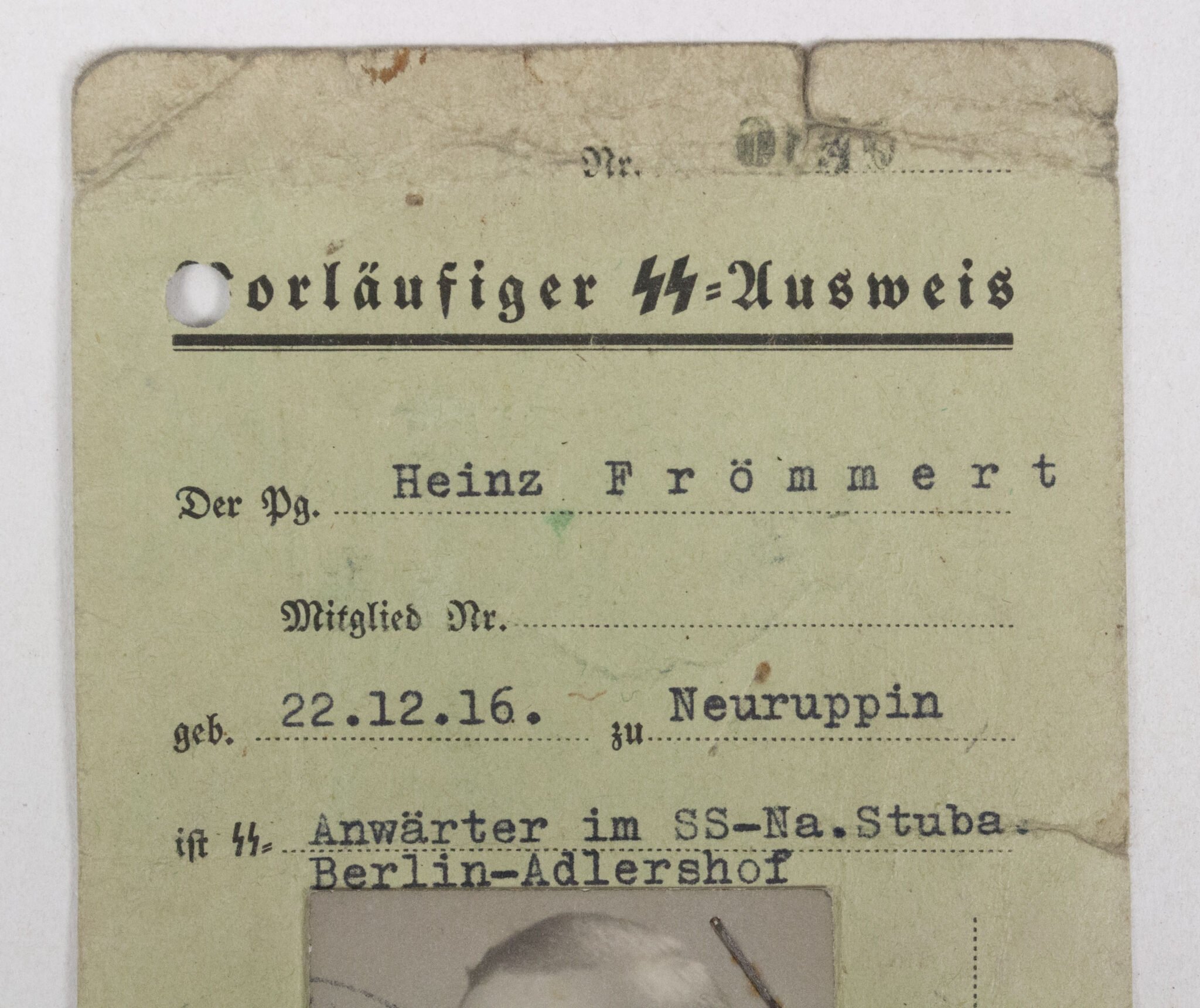 Vorläufiger SS-Ausweis – SS-Na.Stuba Berlin-Adlershof (1938) — image 2