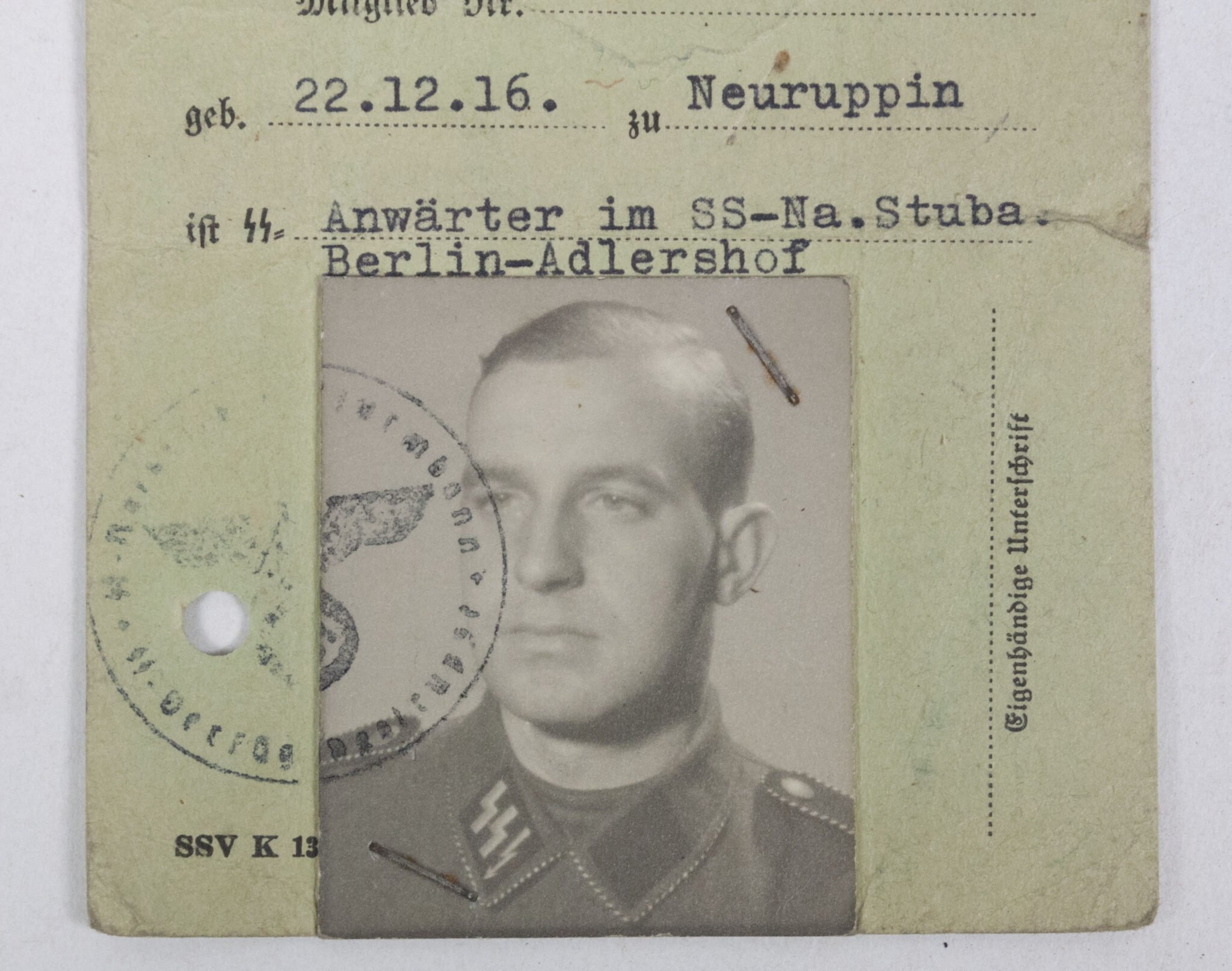 Vorläufiger SS-Ausweis – SS-Na.Stuba Berlin-Adlershof (1938) — image 3