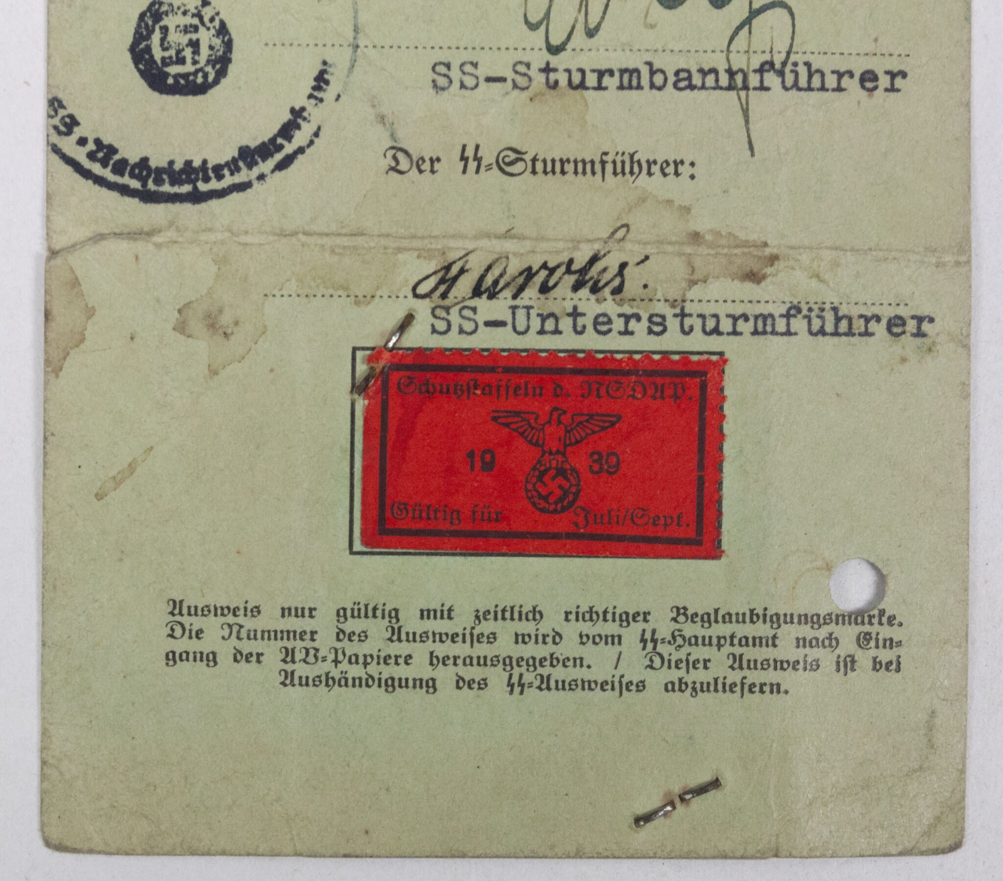 Vorläufiger SS-Ausweis – SS-Na.Stuba Berlin-Adlershof (1938) — image 7