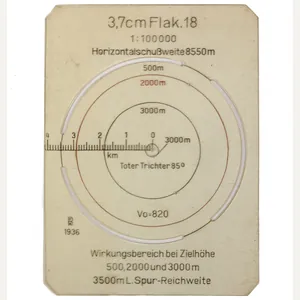 Mapcase spare Flak range card dated 1936 (FK marked)