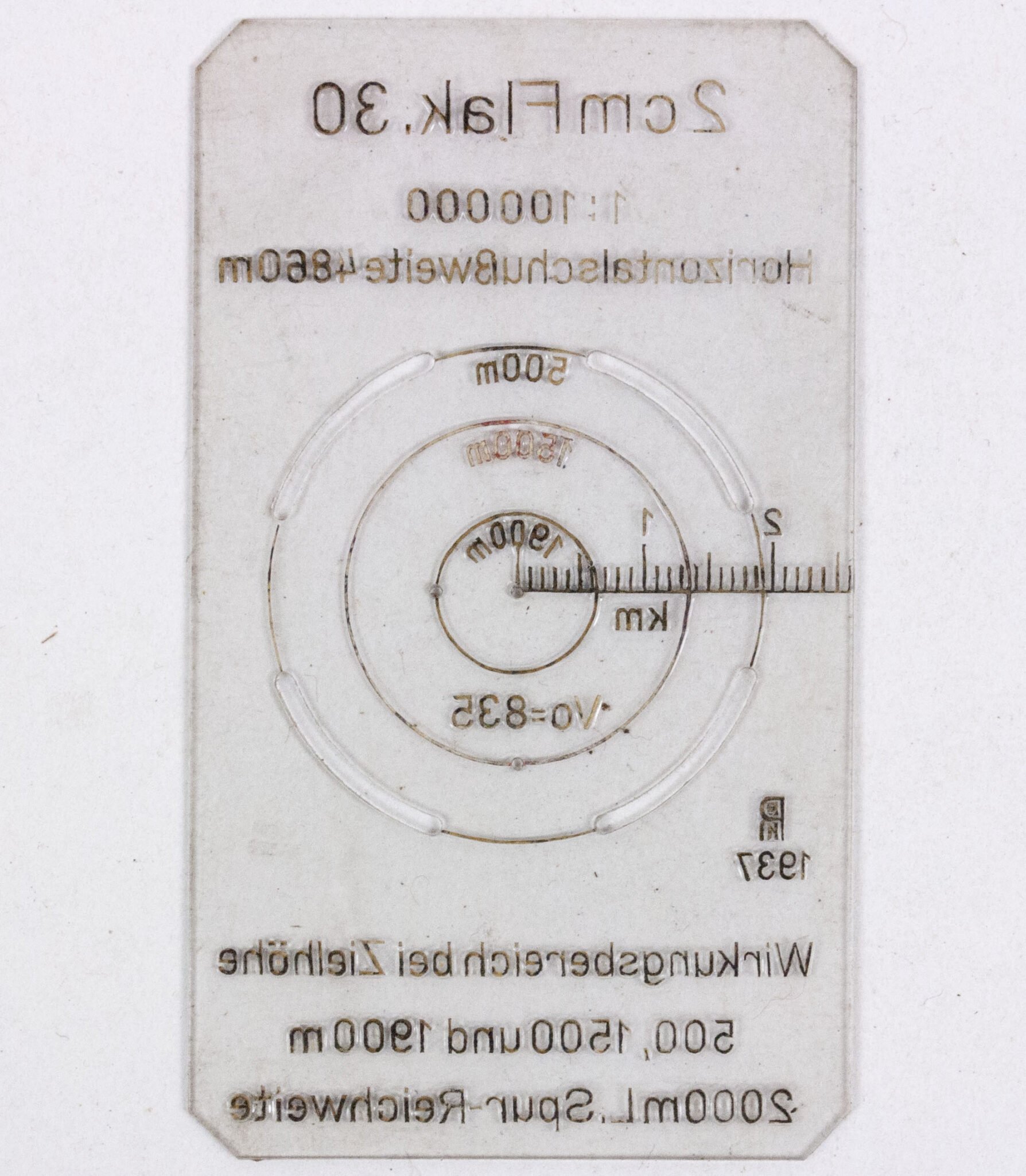 Mapcase spare Flak.30 range card (FKR marked) dated 1937 — image 2