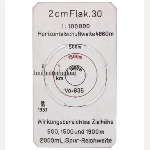 Mapcase spare Flak.30 range card (FKR marked) dated 1937