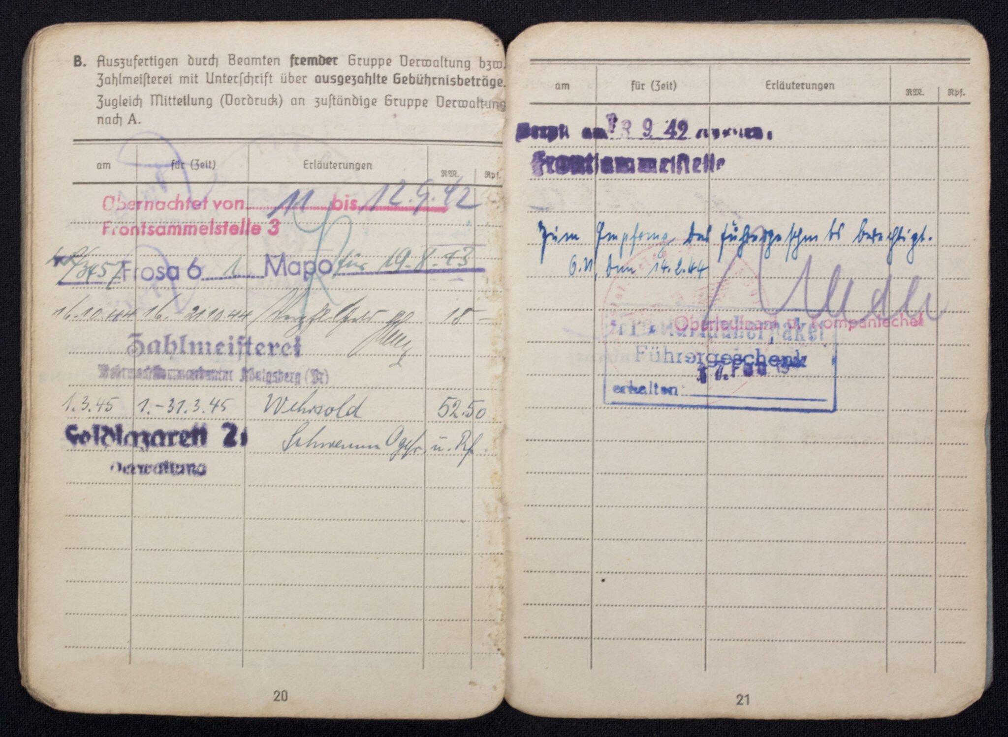 Soldbuch Flieger Fliegerhorstkompanie 13/VI mit Eintragung Ostmedaille , Kraftfahrbewährungsabzeichen in Silber — image 17