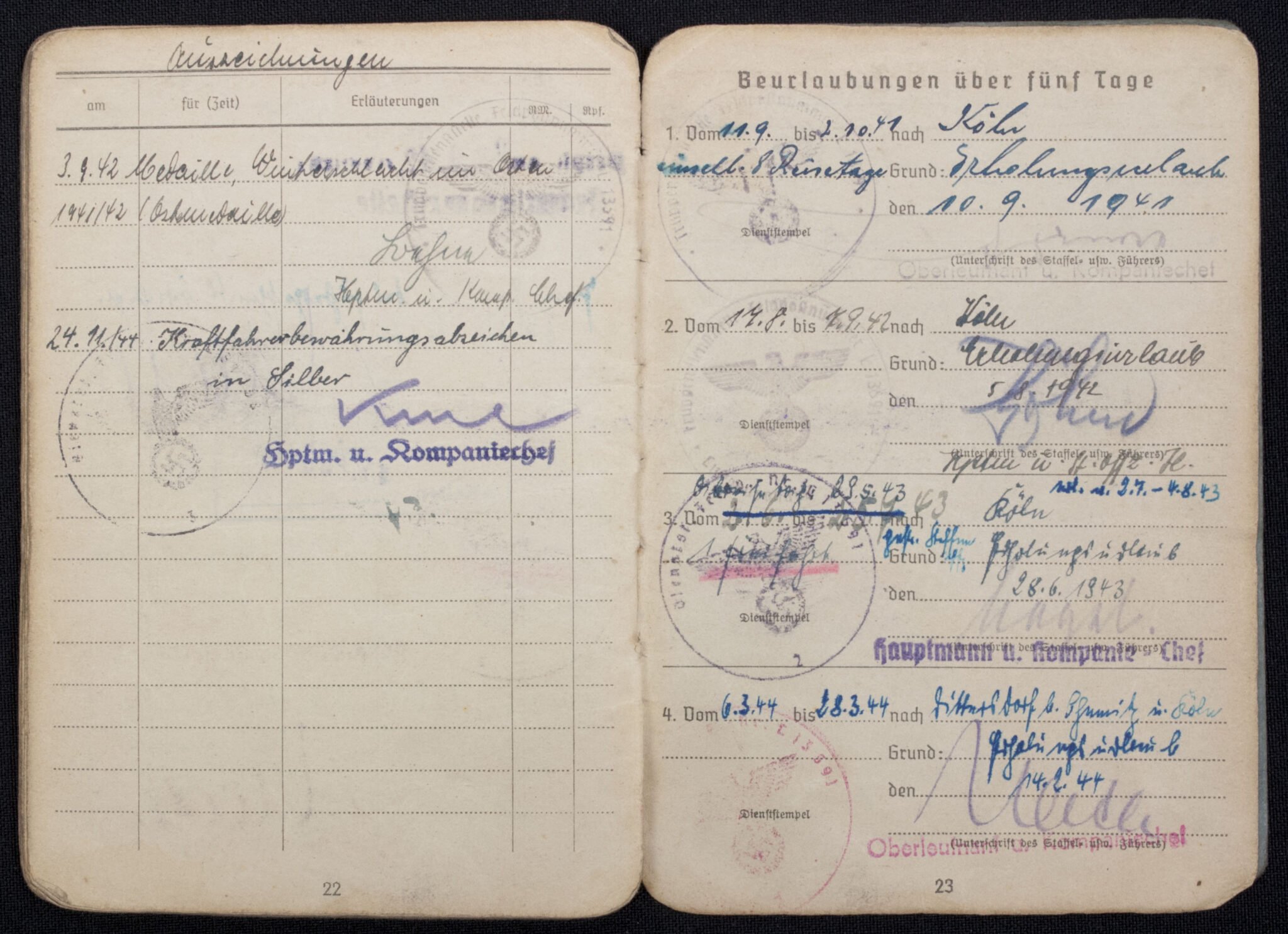 Soldbuch Flieger Fliegerhorstkompanie 13/VI mit Eintragung Ostmedaille , Kraftfahrbewährungsabzeichen in Silber — image 18