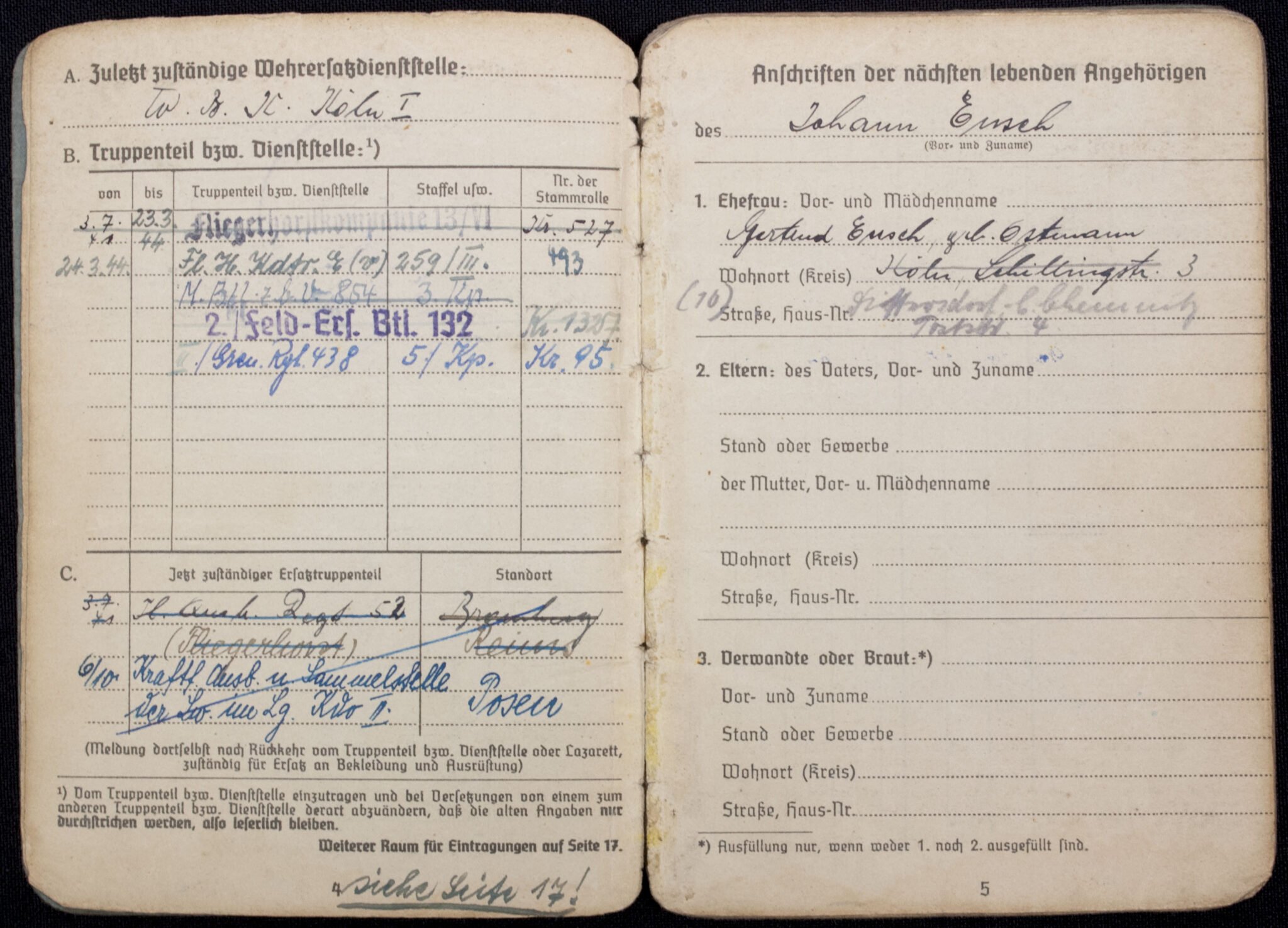 Soldbuch Flieger Fliegerhorstkompanie 13/VI mit Eintragung Ostmedaille , Kraftfahrbewährungsabzeichen in Silber — image 5