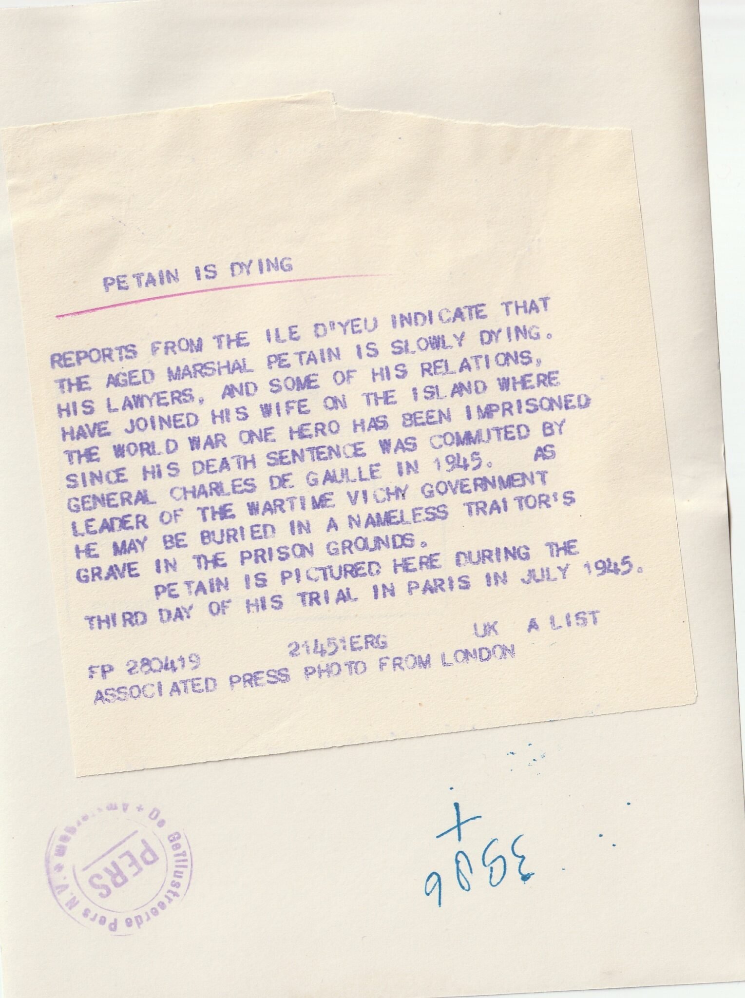 (Pressphoto) 'Petain is dying' — image 2