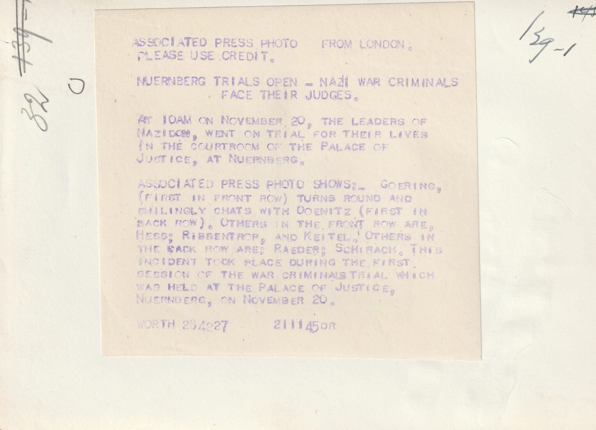 (Pressphoto) Nuremberg Trials – Hermann Goering + Rudolf Hess (4) — image 2