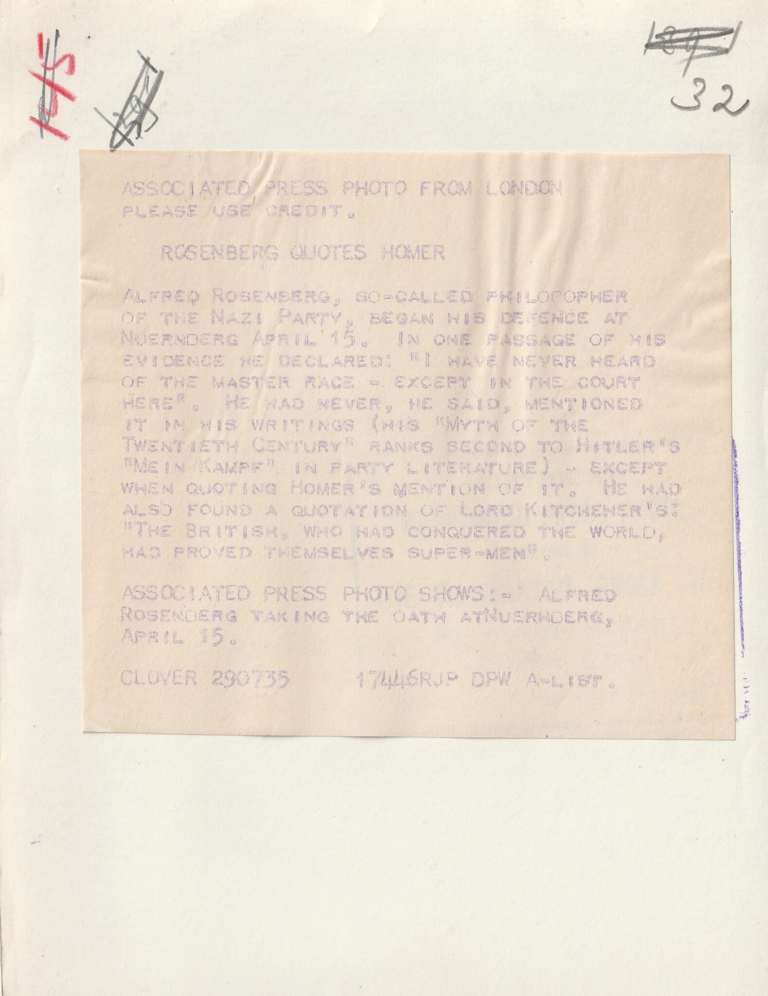 (Pressphoto) Nuremberg Trials 'Rosenberg quotes Homer' — image 2