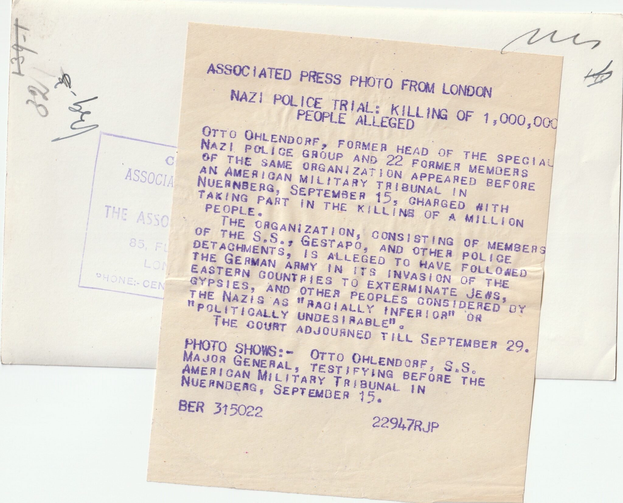 (Pressphoto) Nuremberg Trials – Otto Ohlendorf – Nazi police trial: killing 1.000.000 people alleged — image 2