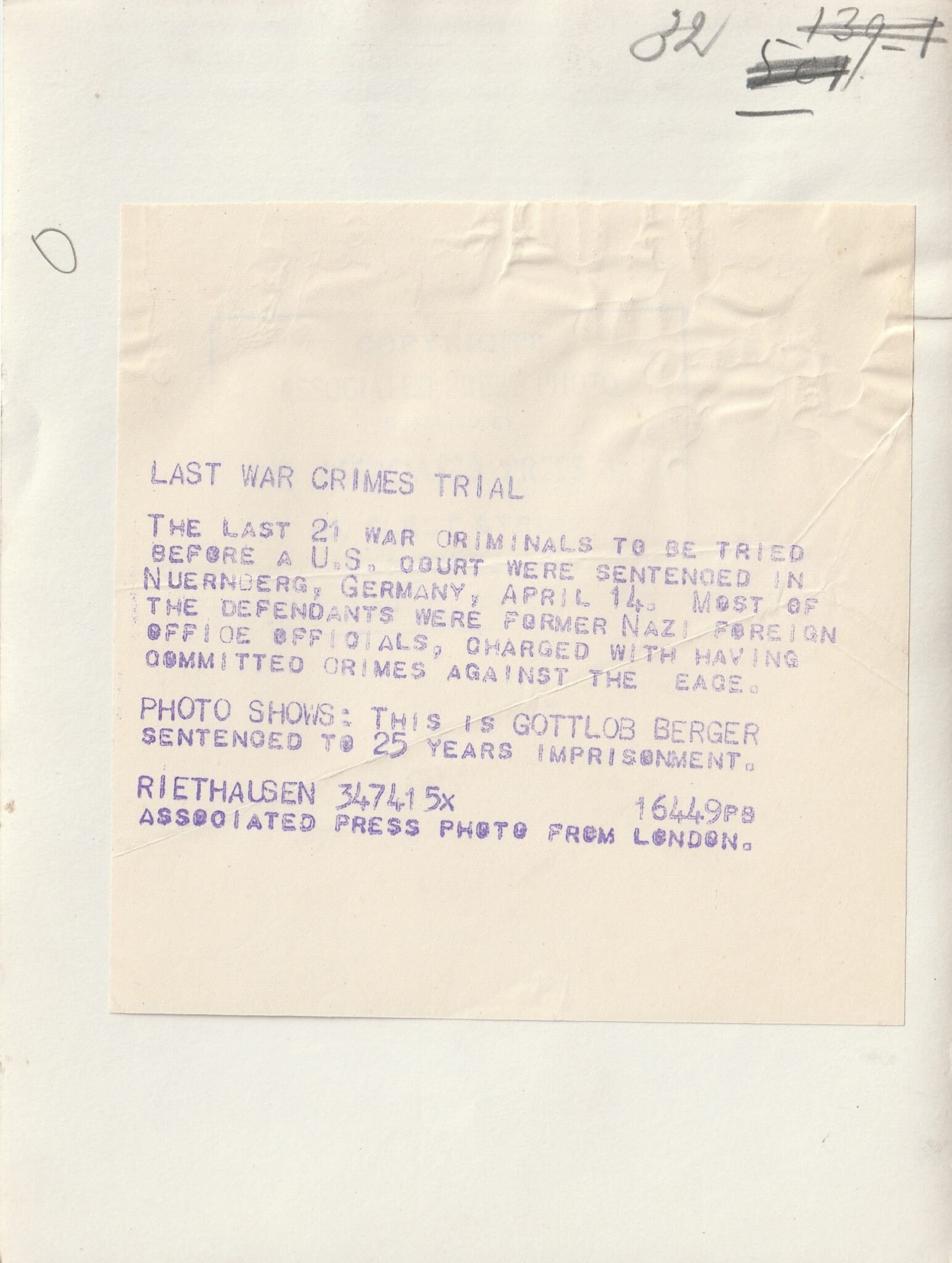 (Pressphoto) Nuremberg Trials – Gottlob Berger — image 2