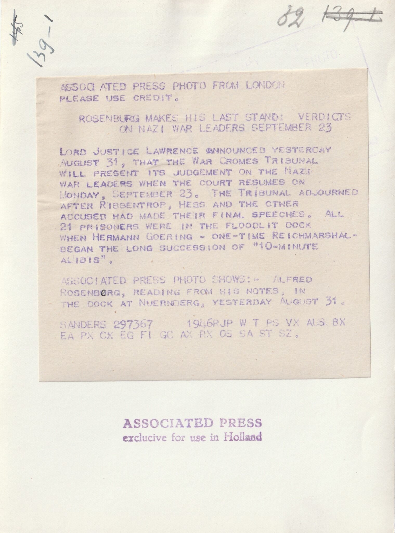 (Pressphoto) Nuremberg Trials – Rosenberg makes his last stand — image 2