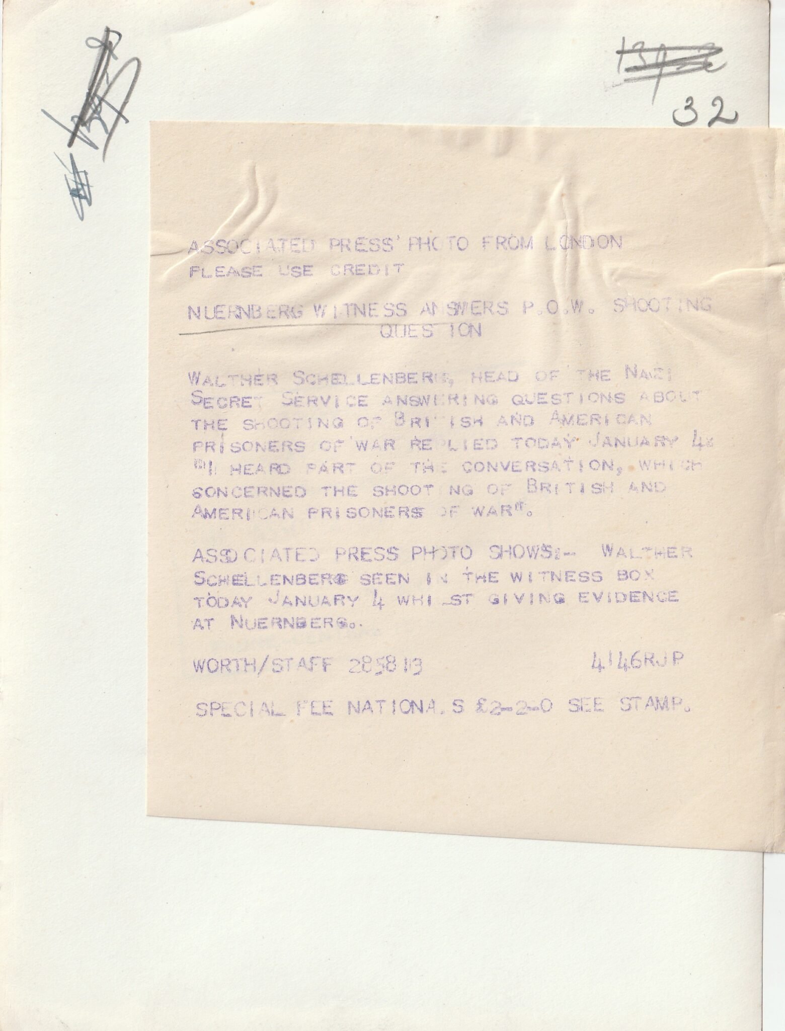 (Pressphoto) Nuremberg Trials – Walter Schellenberger – Nuernberg Witness answers P.O.W. shooting question — image 2