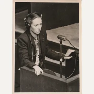 (Pressphoto) Nuremberg Trials – Witness Madame Marie-Claude Vaillant Couterier