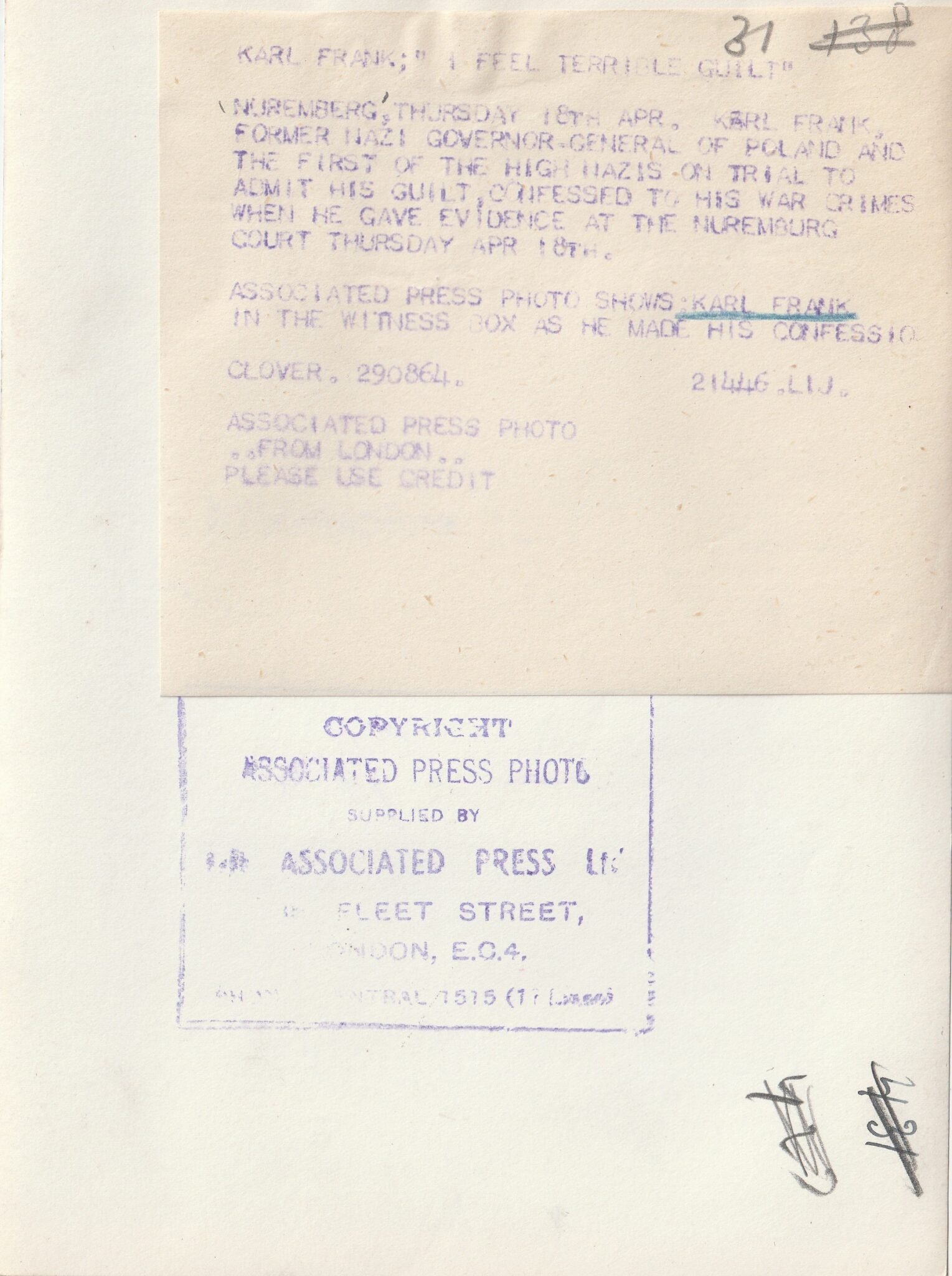 (Pressphoto) Nuremberg Trials – Karl Frank — image 2