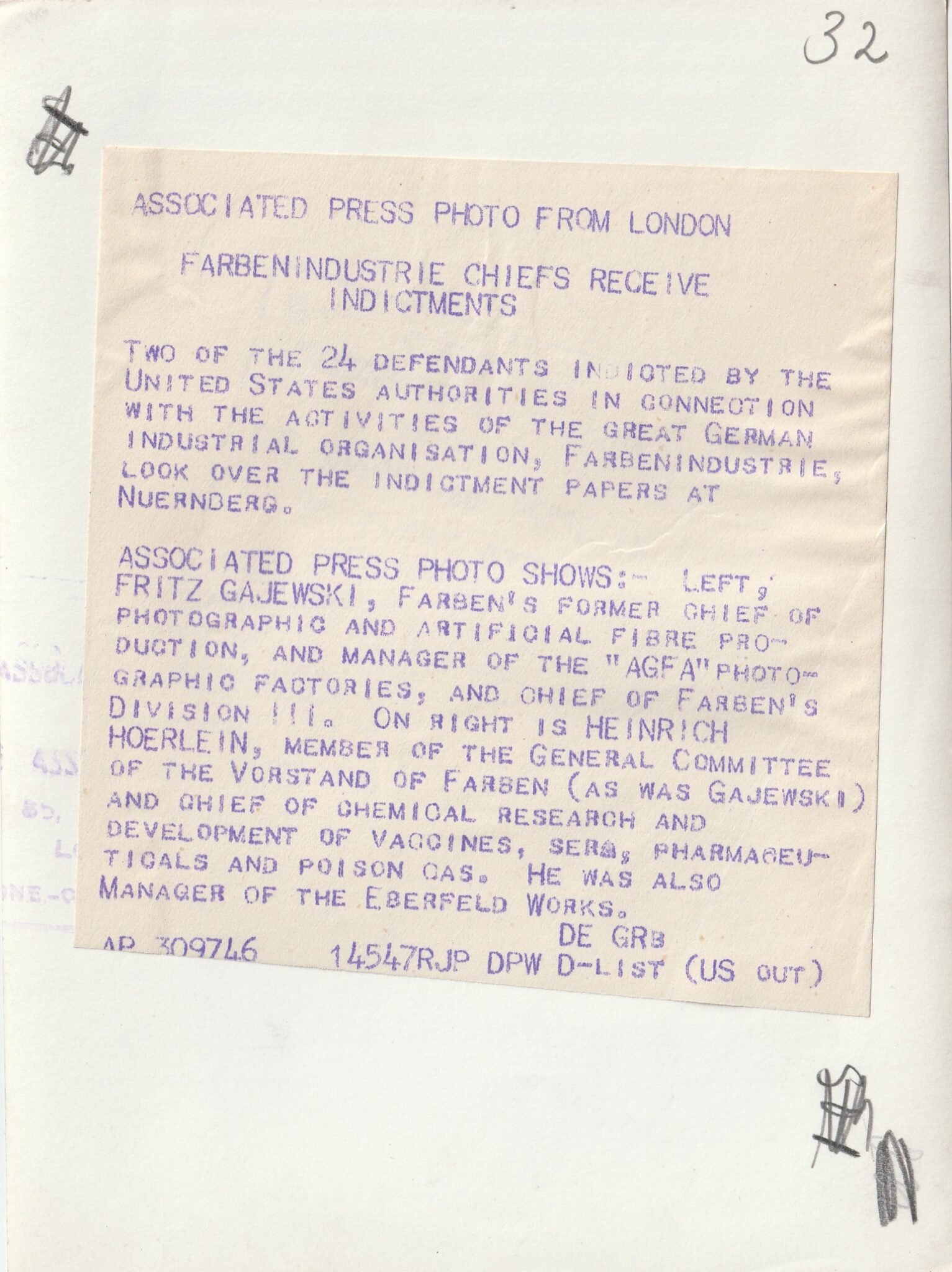 (Pressphoto) Nuremberg Trials – Farben Industrie Chiefs recieve indictments — image 2