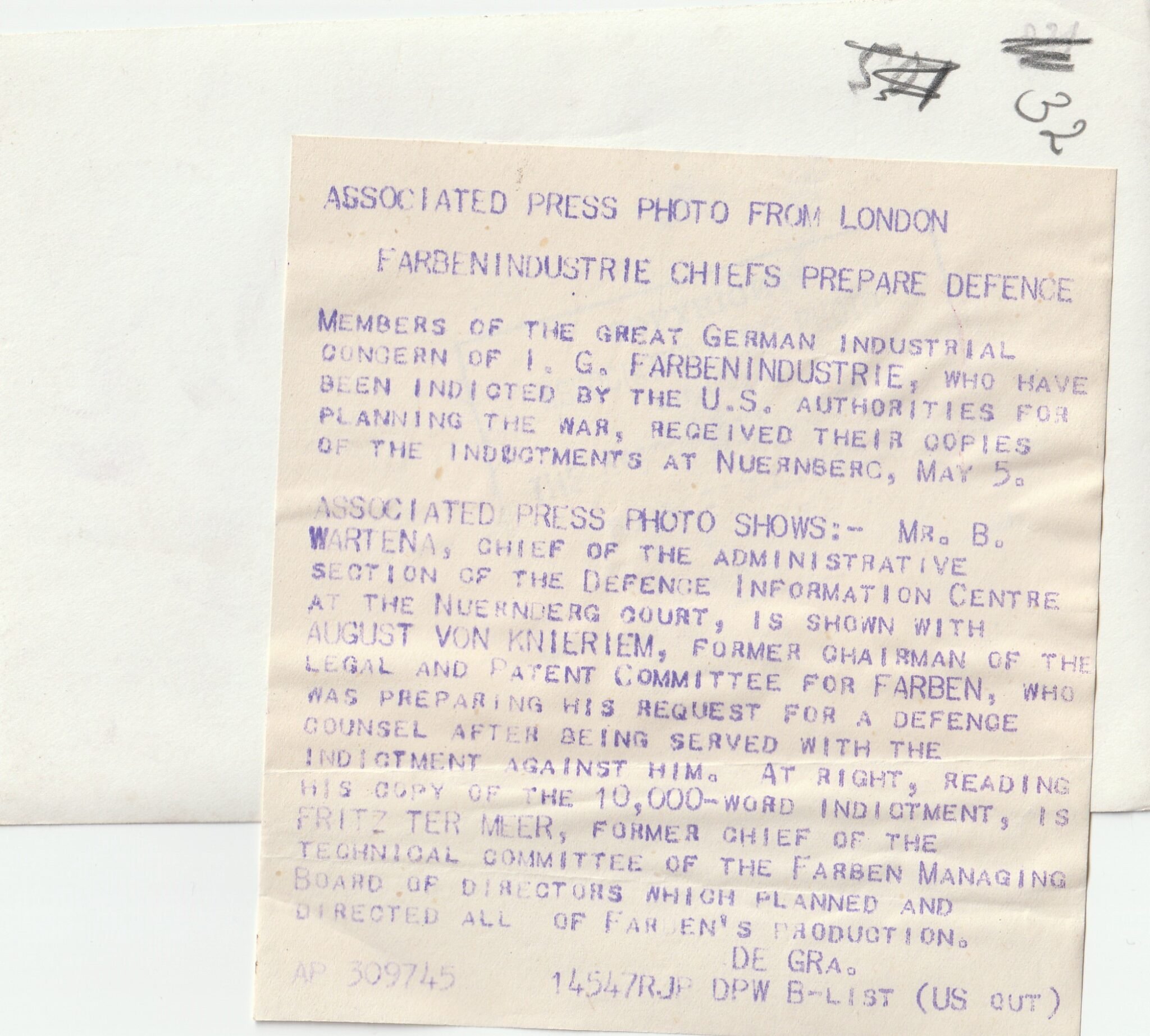 (Pressphoto) Nuremberg Trials – Farbenindustrie chiefs prepare defence — image 2