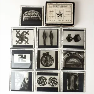 WWII German cultural box with 10 glass rune and pagan …