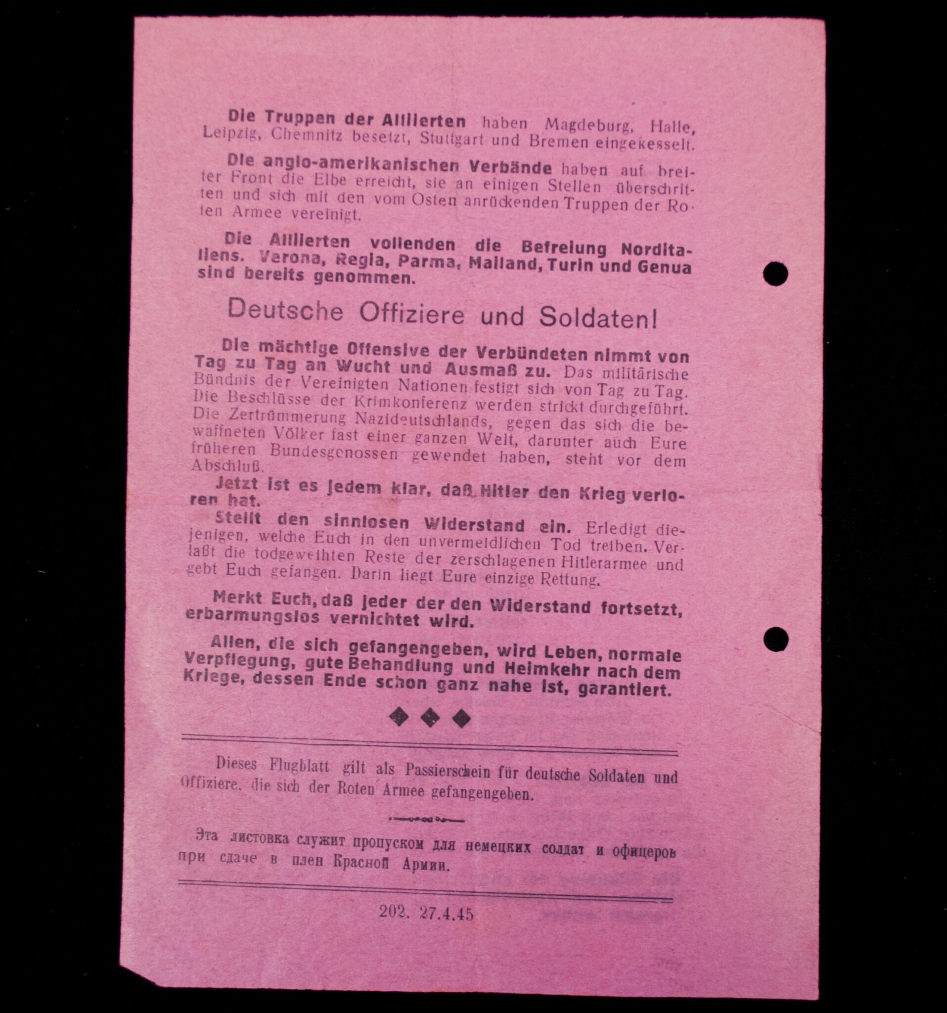 (Pamphlet) Russian anti-German propaganda 'Eure Rettung ist die Gefangenschaft' (27 April 1945) — image 2