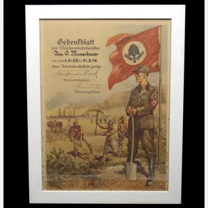 Reichsarbeitsdienst (RAD) – Gedenkblatt/Citation (1936) – Framed