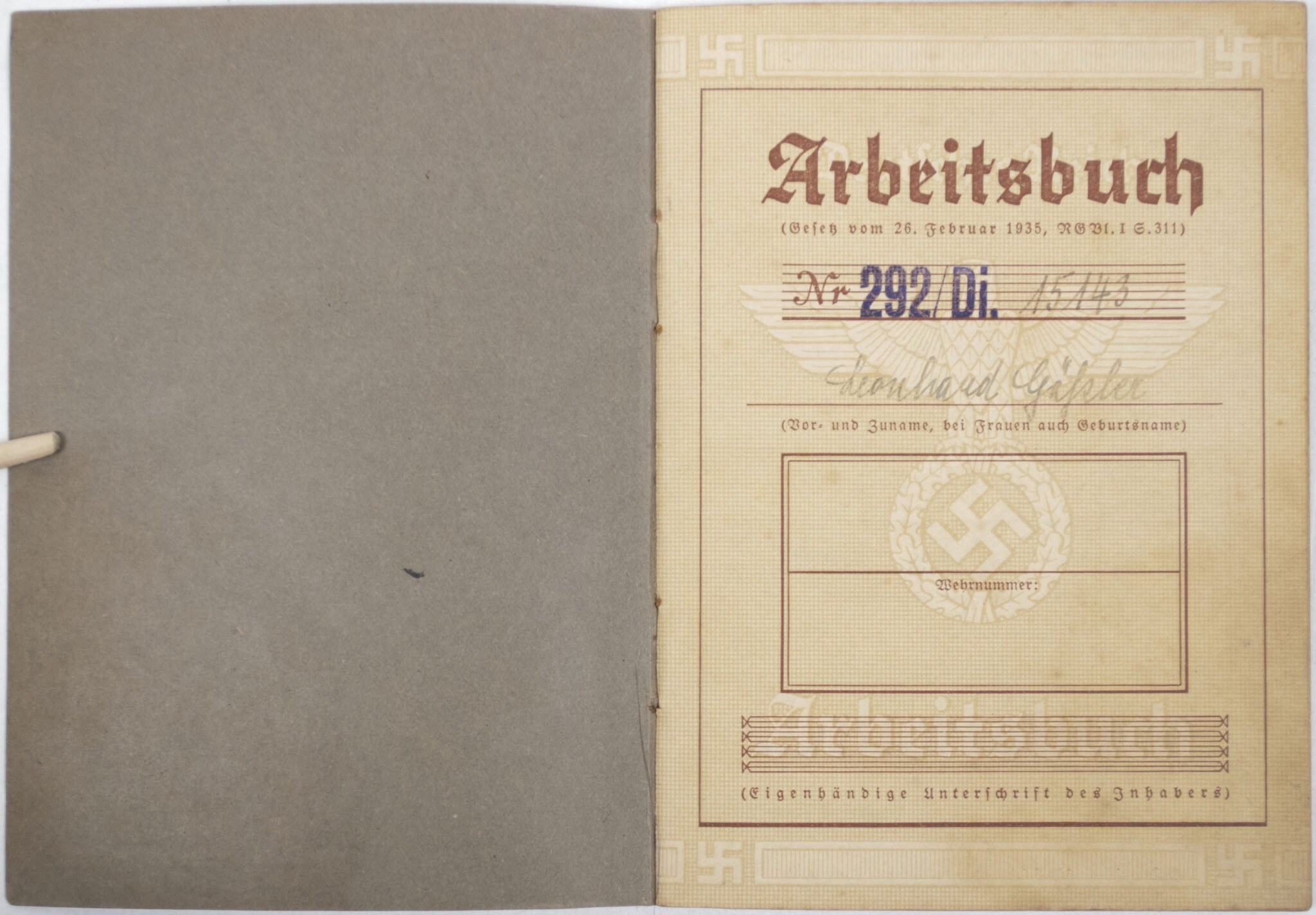 Arbeitsbuch second type Arbeitsamt Donauwörth (1939) — image 2
