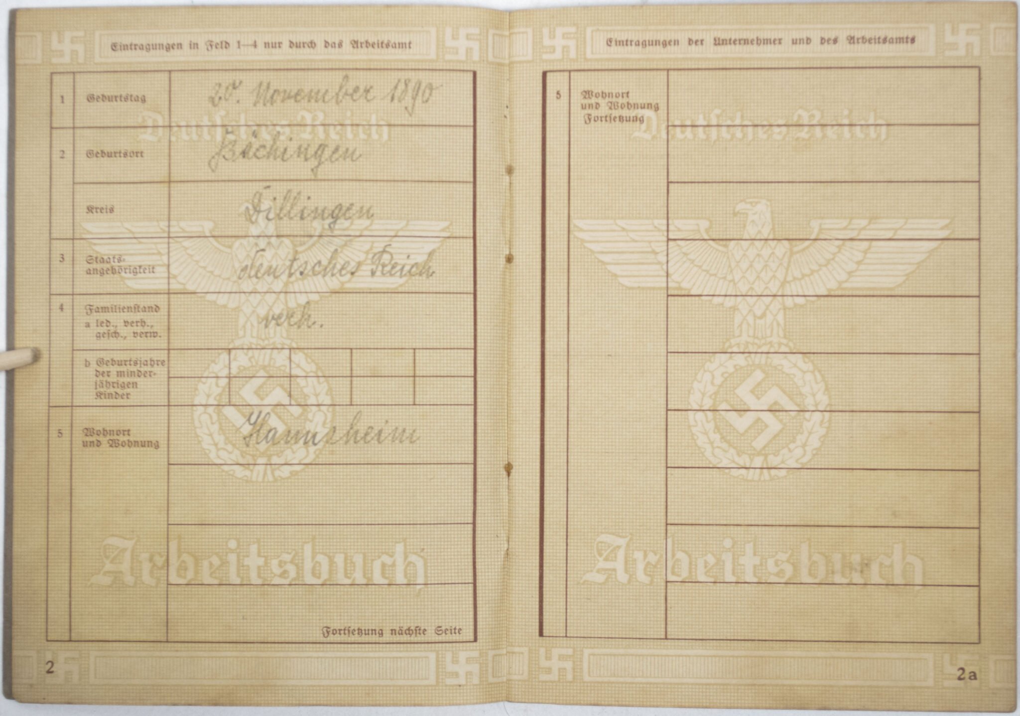 Arbeitsbuch second type Arbeitsamt Donauwörth (1939) — image 3