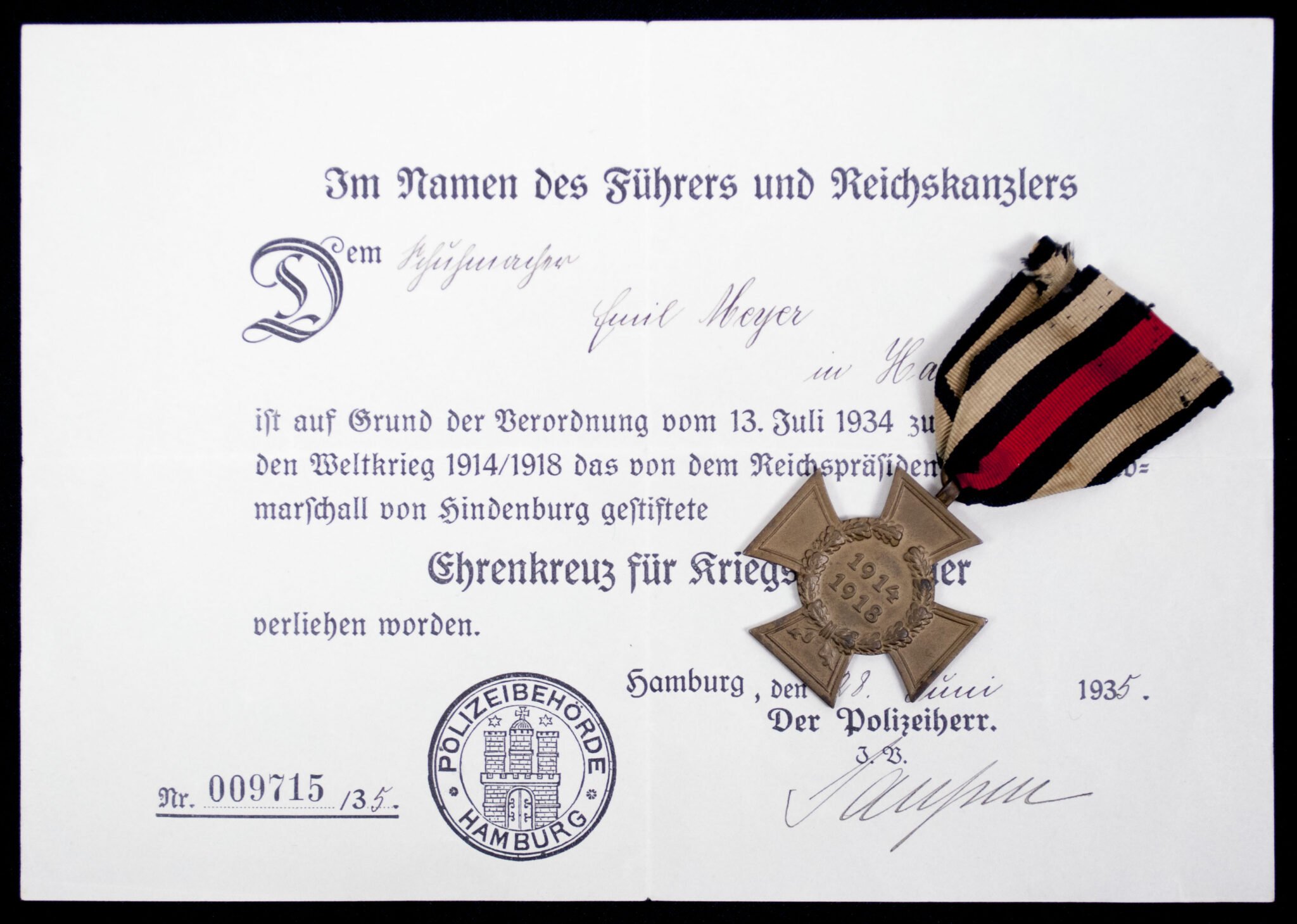 Ehrenkreuz für Kriegsteilnehmer + citation — image 2
