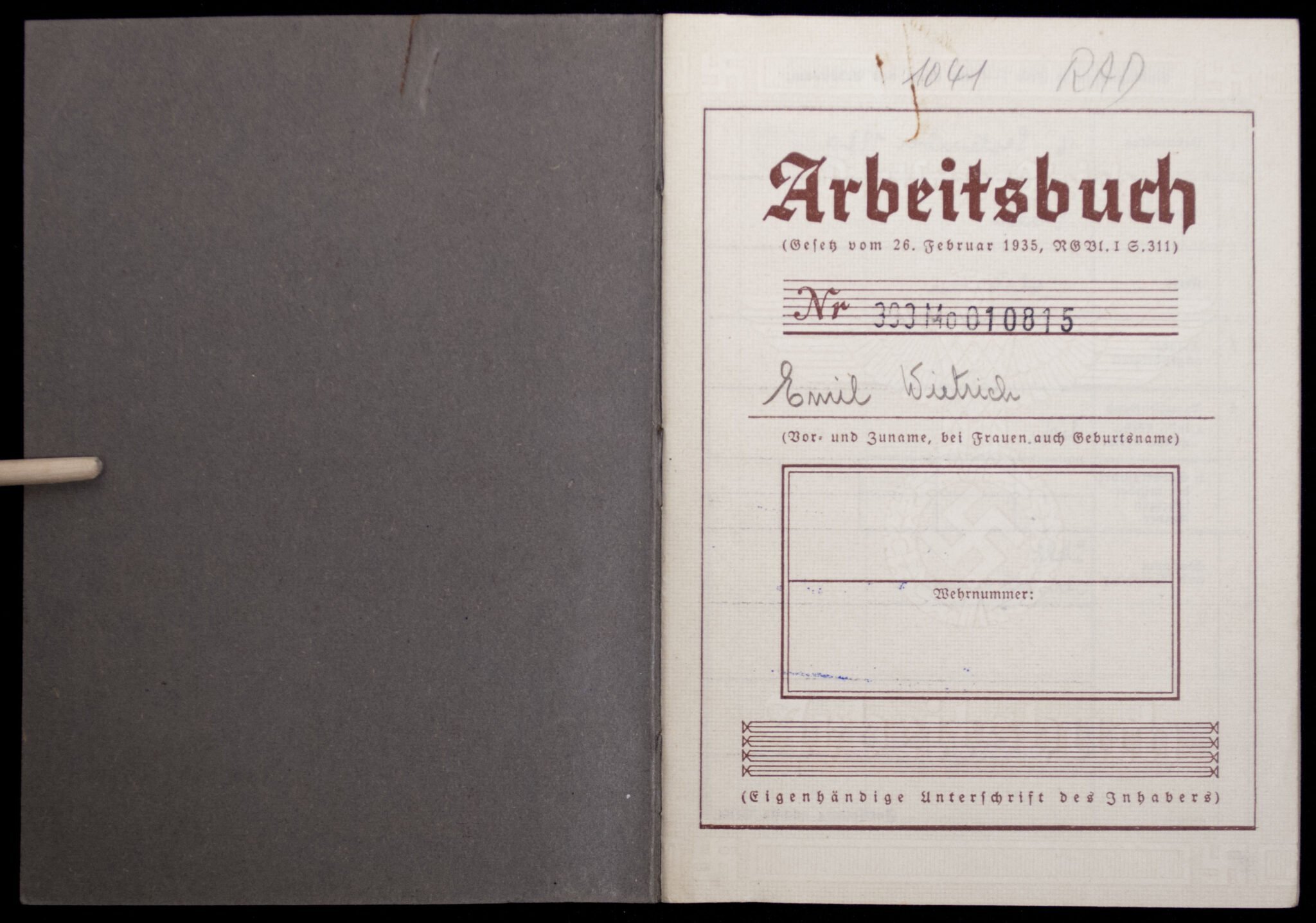 Arbeitsbuch second type from Arbeitsamt Strassburg (with Schwimmwagen factory stamp!) — image 2