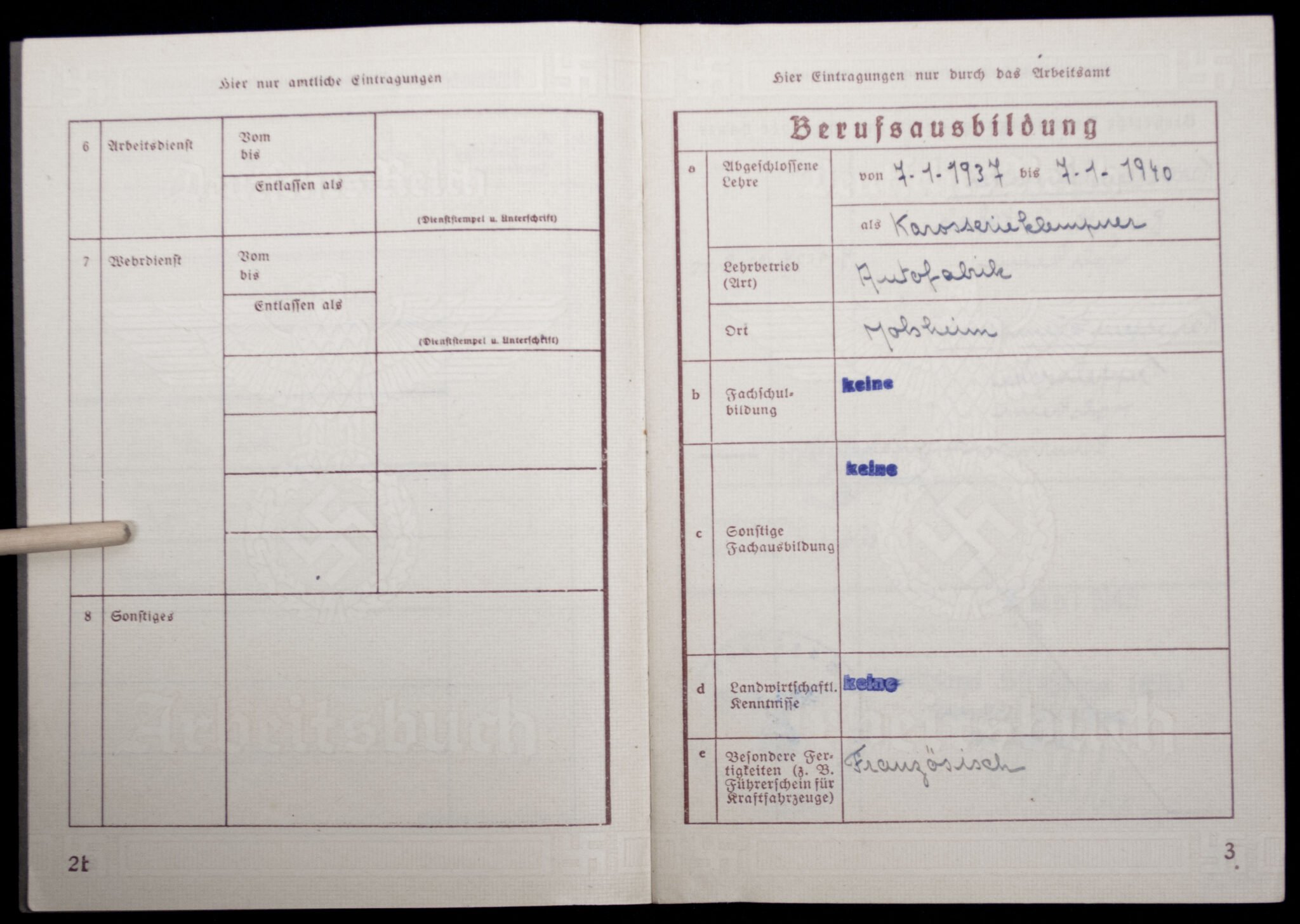 Arbeitsbuch second type from Arbeitsamt Strassburg (with Schwimmwagen factory stamp!) — image 4