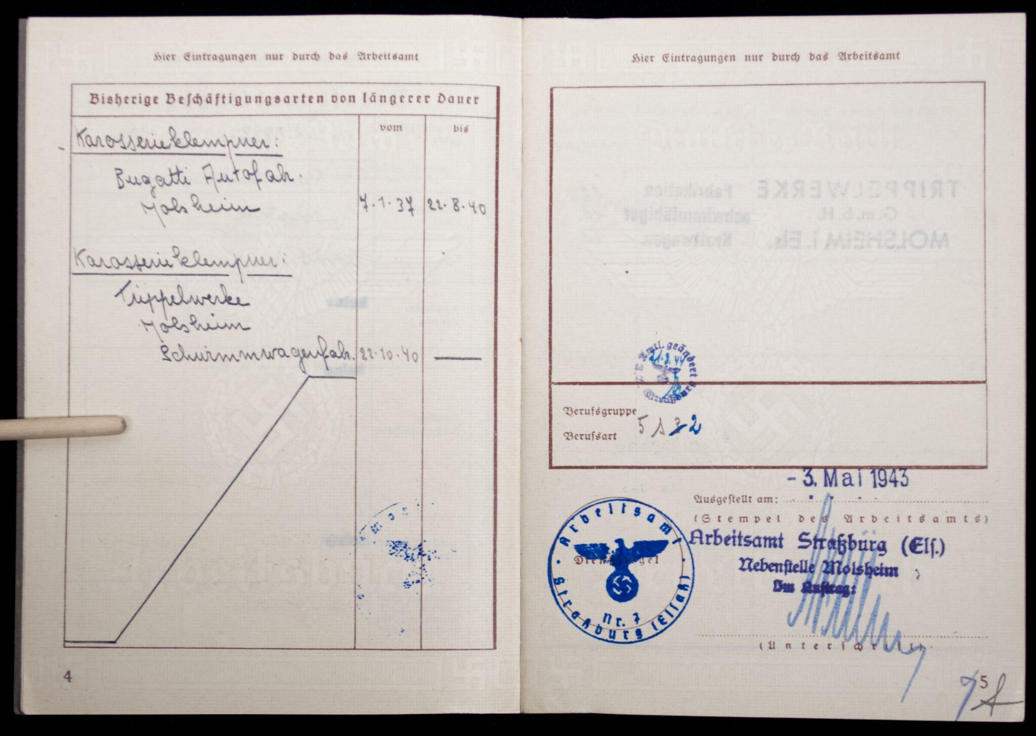 Arbeitsbuch second type from Arbeitsamt Strassburg (with Schwimmwagen factory stamp!) — image 5