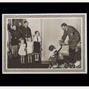 (Postcard) Hitler with Hitlerjugend members (stamped and sent in the …