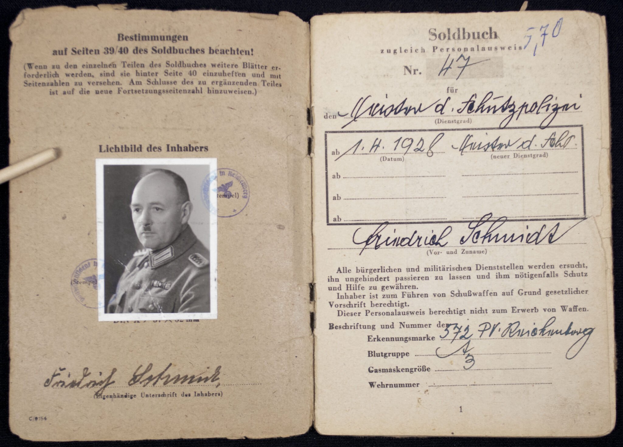 SS Polizei Soldbuch from Reichenberg (1945) — image 2