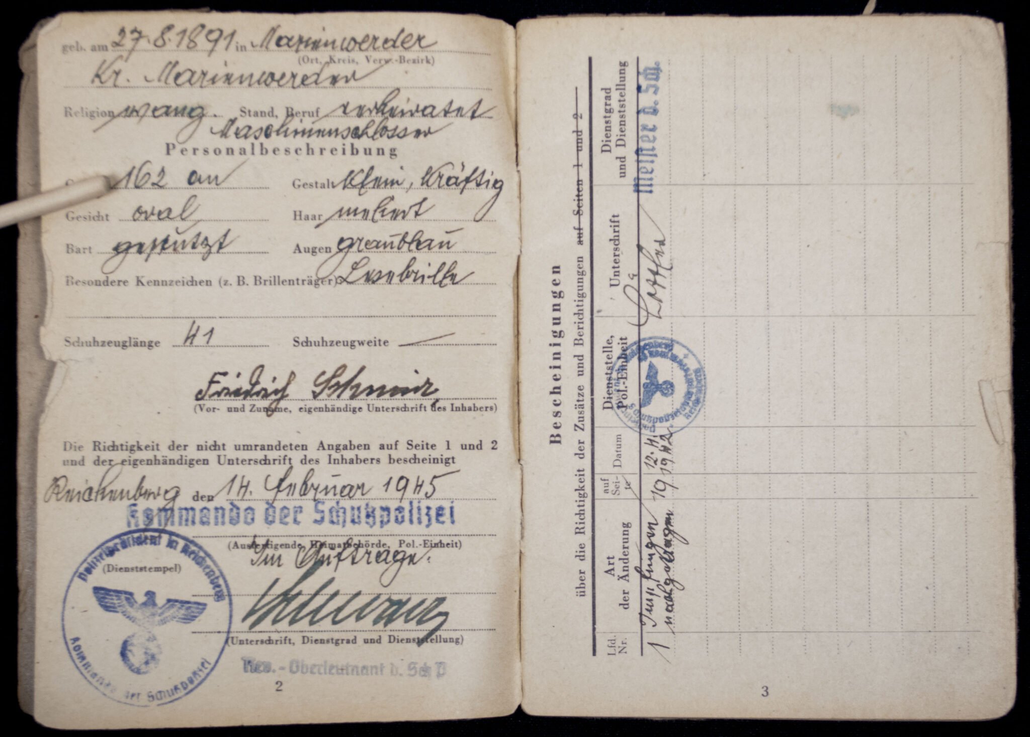 SS Polizei Soldbuch from Reichenberg (1945) — image 4