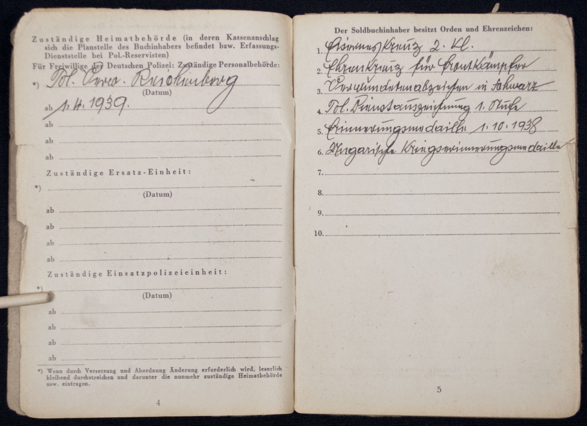 SS Polizei Soldbuch from Reichenberg (1945) — image 5