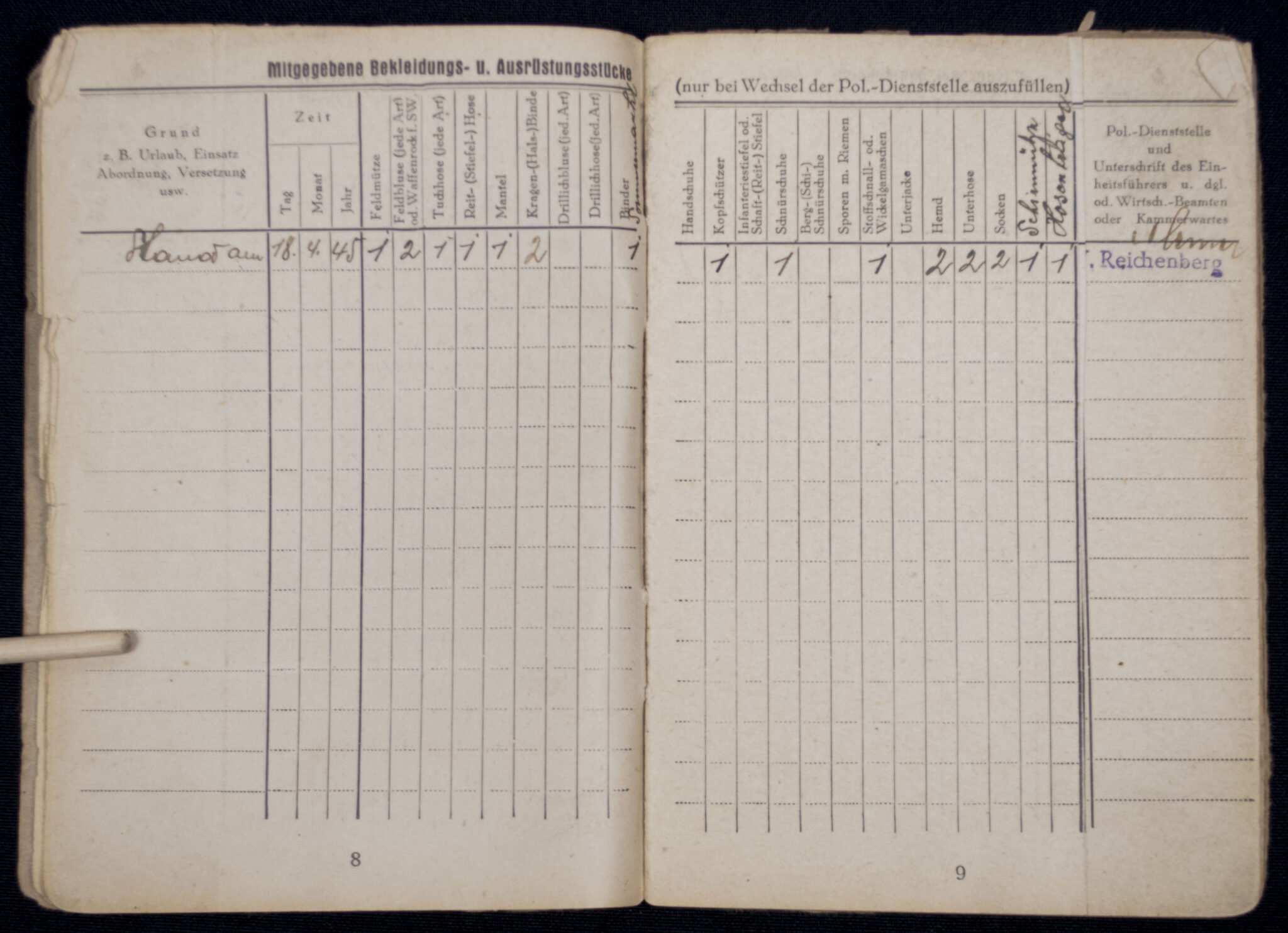 SS Polizei Soldbuch from Reichenberg (1945) — image 8