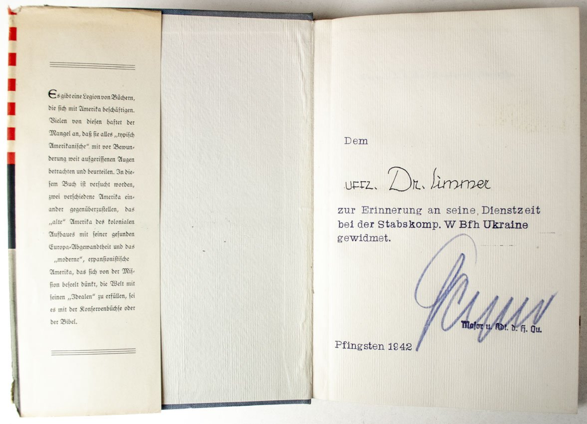 Werner A. Lohe, Roosevelt-Amerika, Franz Eher Nachf. With dedication for service with the Stabskomp. Wehrmachtsbefehlshaber Ukraine — image 2
