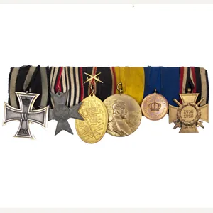 WWI German medalbar with EK2, Kriegshilfskreuz, Kyffhäuserbundmedaille, Centenary medal, Treue …