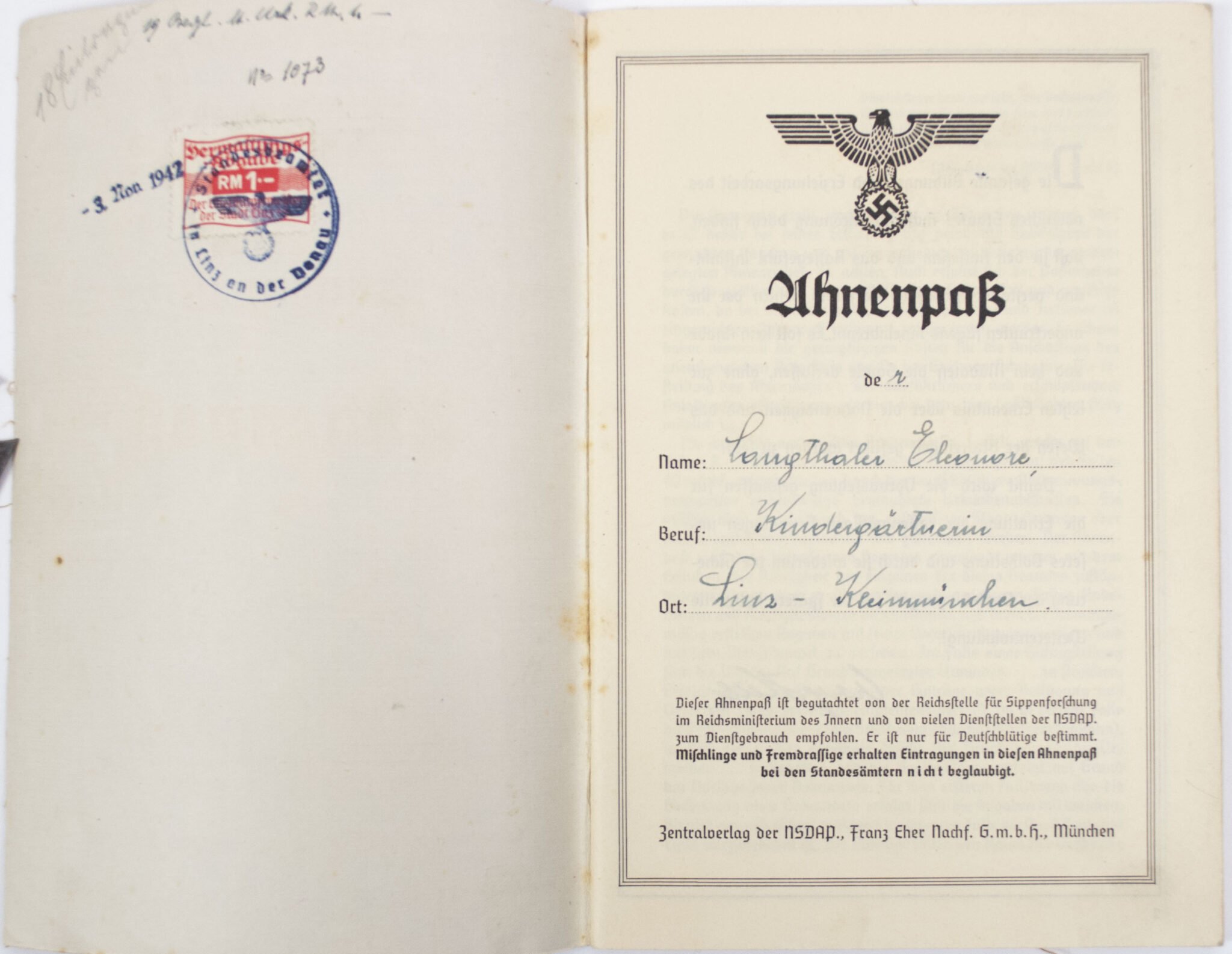 WWII German Ahnenpass (ancestry pass) — image 2
