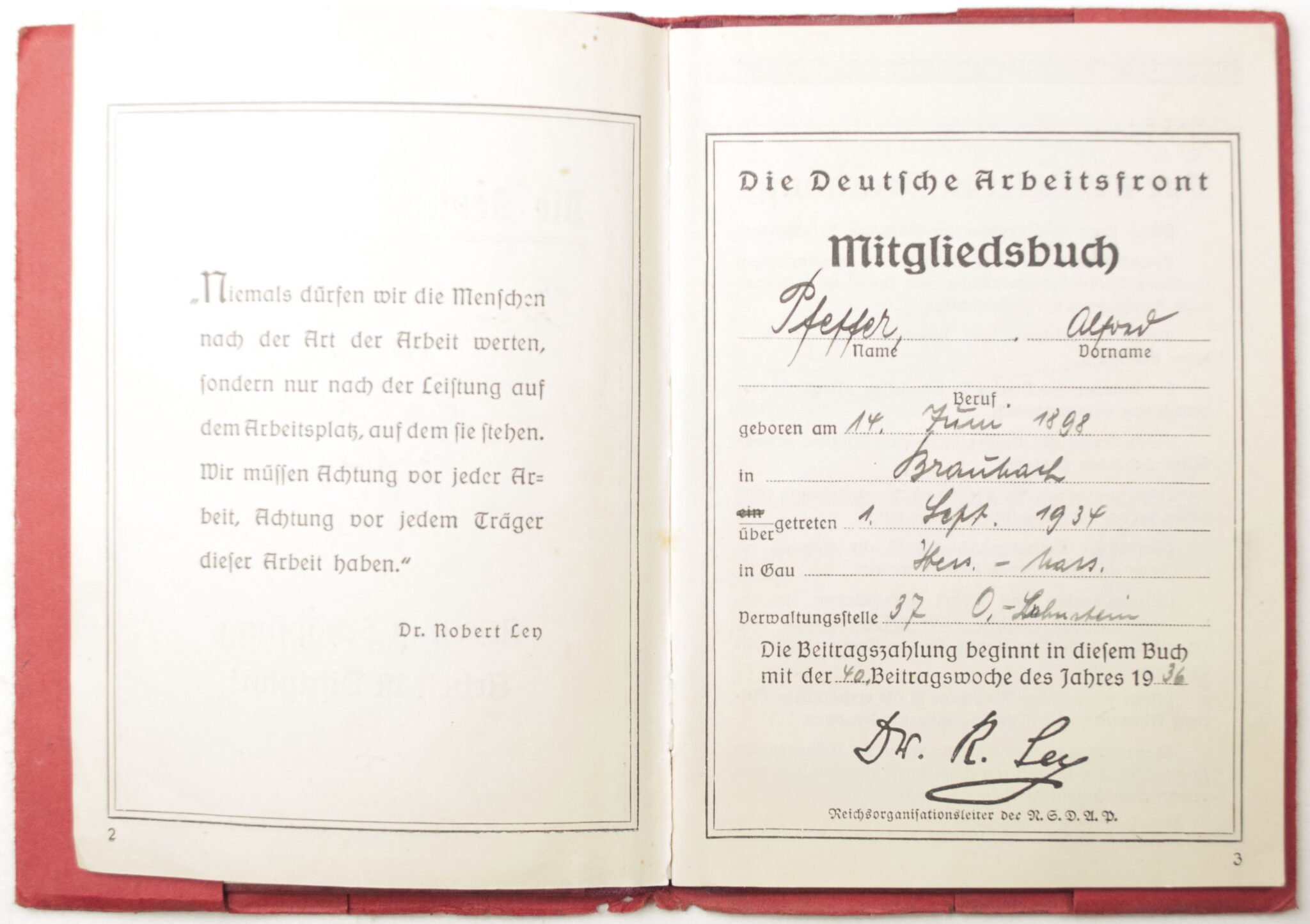 Deutsche Arbeitsfront (DAF) Mitgliedsbuch rare variation with cover + photo's — image 5