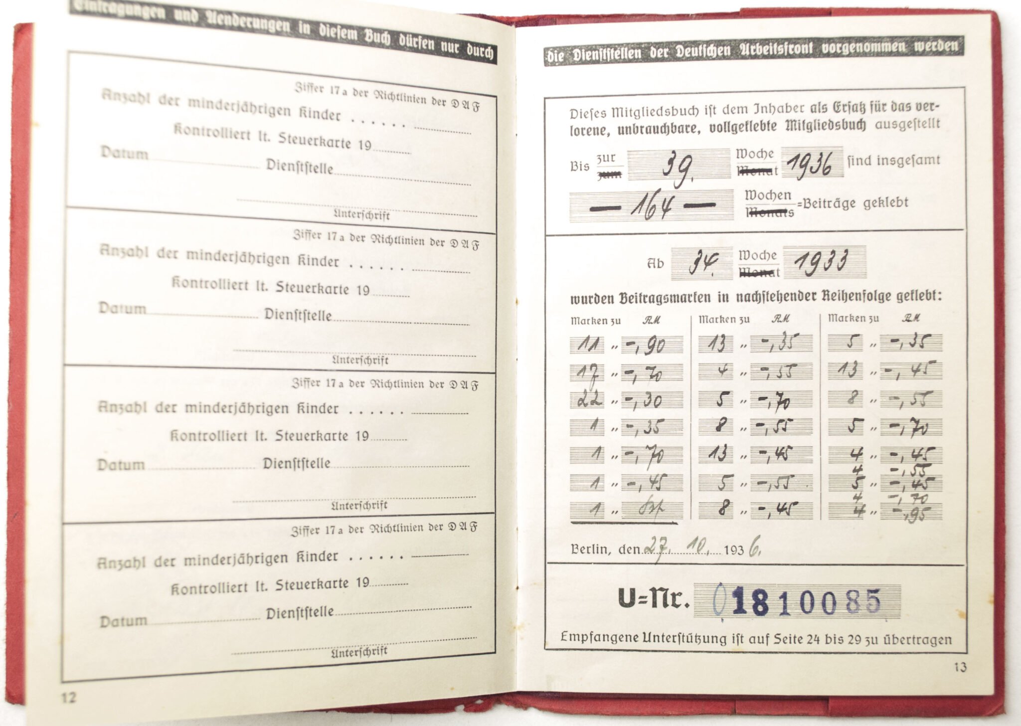 Deutsche Arbeitsfront (DAF) Mitgliedsbuch rare variation with cover + photo's — image 8