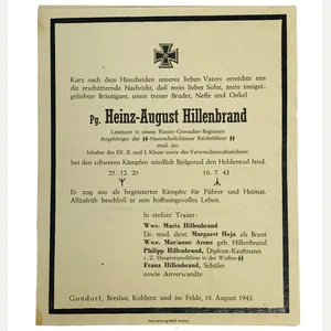 SS Deathcard/letter from a Panzer-Grenadier-Regiment Leutnant (1943)